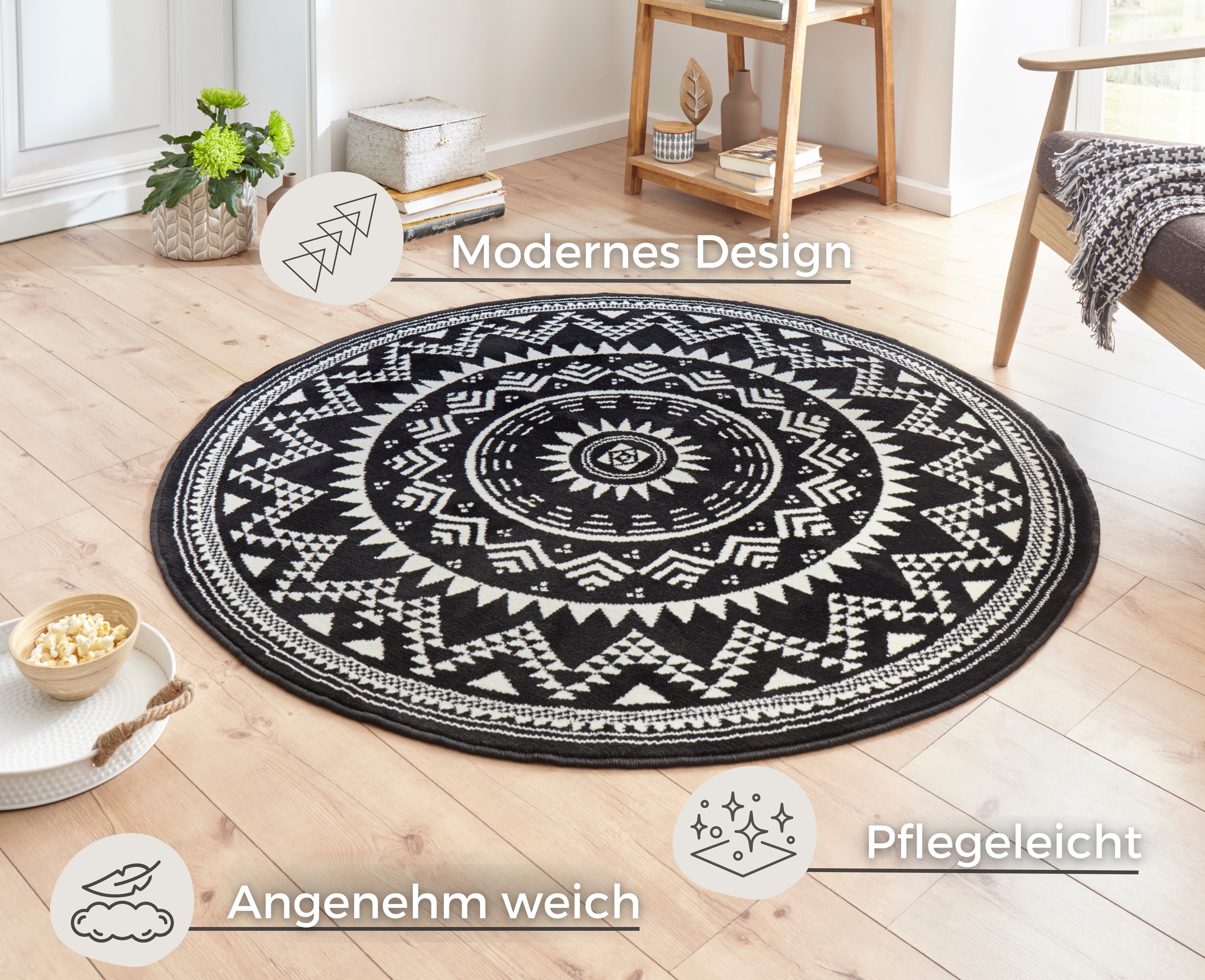 HANSE Home Teppich »Valencia«, rund, 9 mm Höhe, Kurzflor, Modern, Vintage, Mandala, Wohnzimmer, Kinderzimmer, Flur