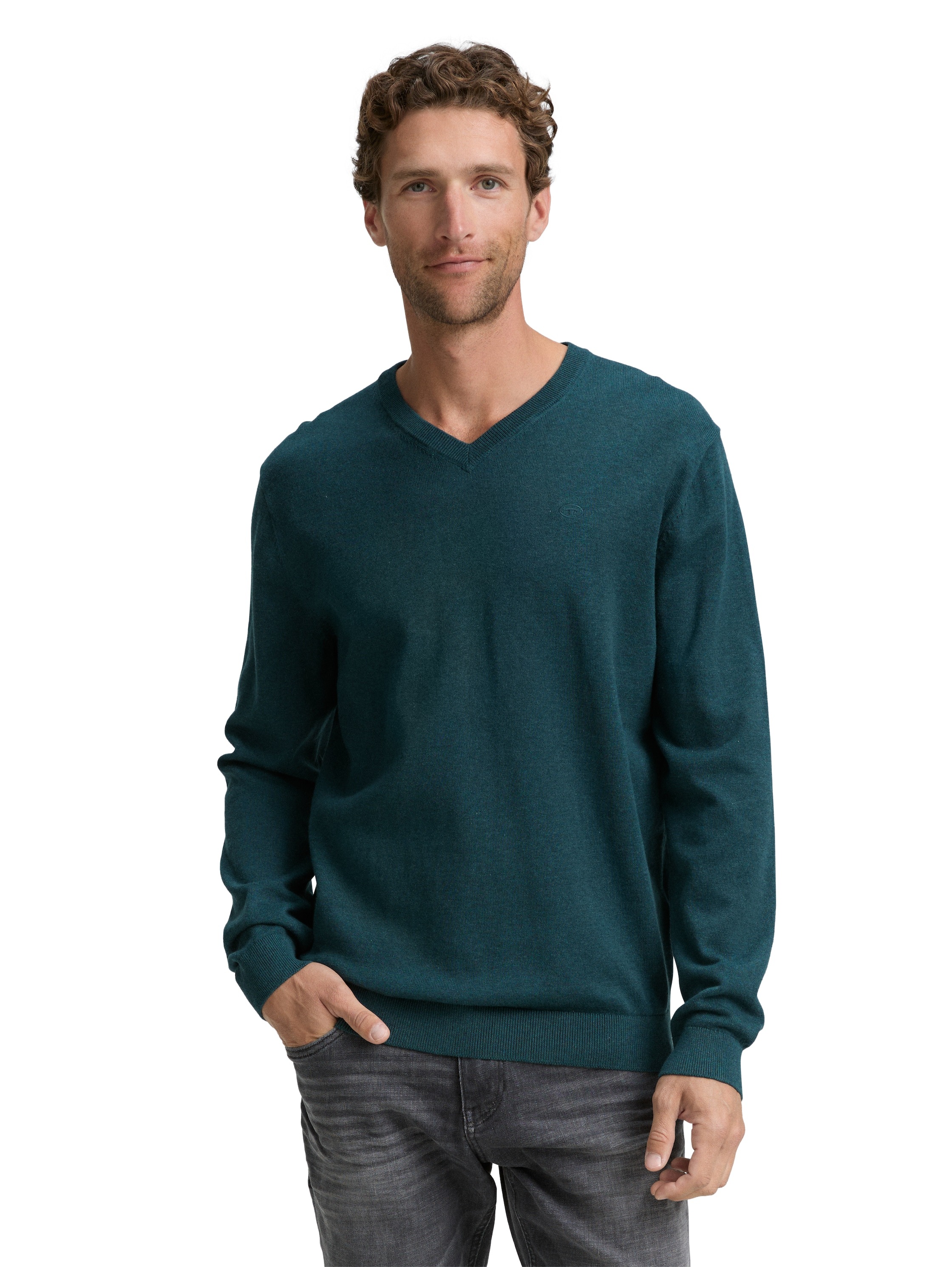 TOM TAILOR V-Ausschnitt-Pullover mit kleiner Logo-Stickerei