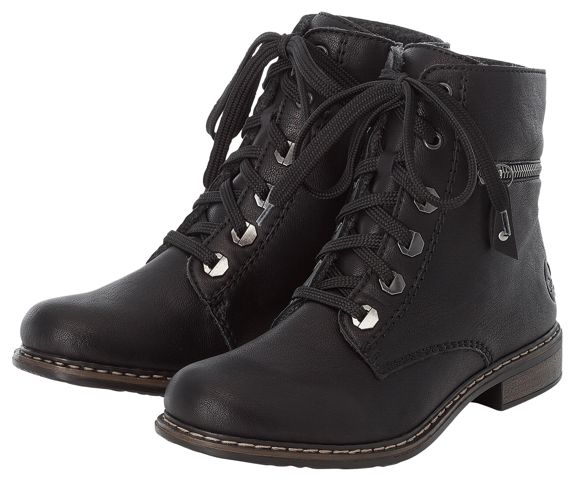 Rieker Schnürboots, Schnürstiefelette, Blockabsatz, mit Zierreissverschluss aussen