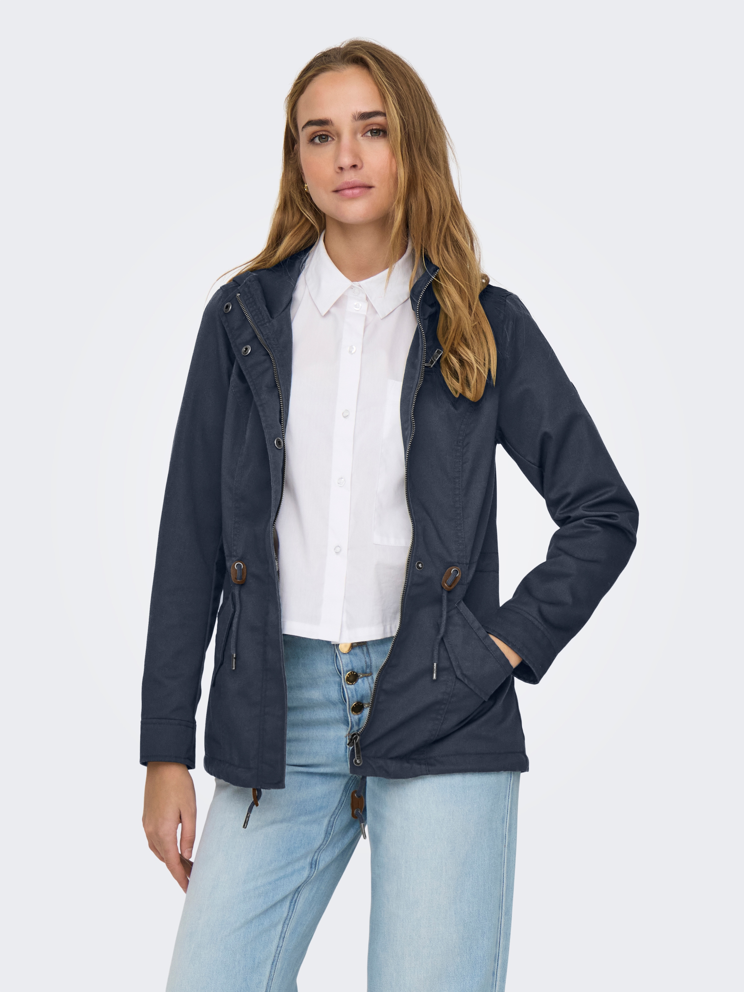 ONLY Parka »ONLLORCA LIFE CANVAS PARKA CC OTW« mit Kapuze mit Kordelzug in der Taille