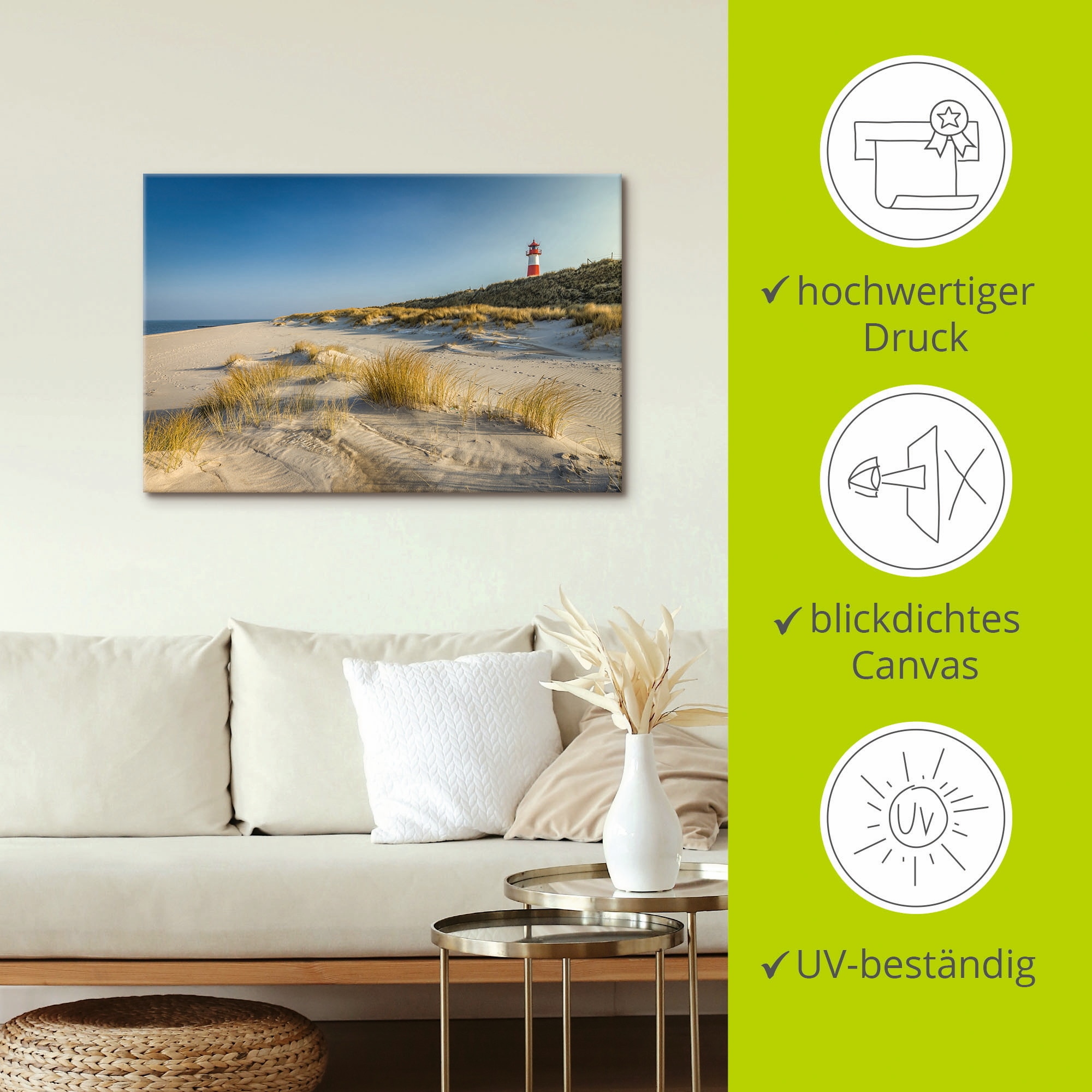 Artland Wandbild »Leuchtturm List-Ost Ellenbogen-Halbinsel«, Strandbilder, (1 St.), als Alubild, Outdoorbild, Leinwandbild, Poster in verschied. Grössen
