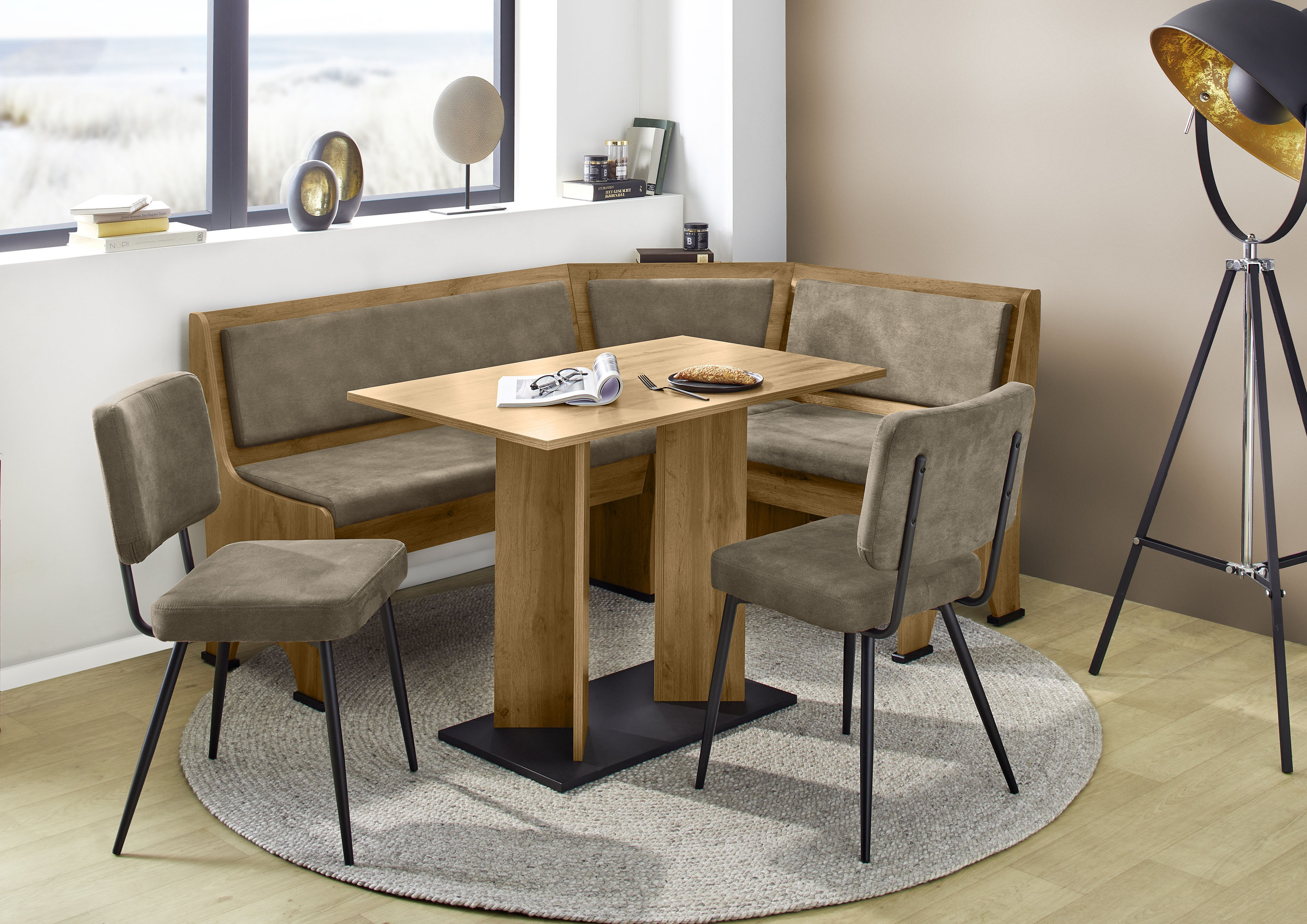 Jockenhöfer Gruppe Eckbankgruppe "Theo (Set, 4-tlg. Tisch, Bank und 2 Stühle) 2 Farben wählbar" Set, 4 tlg. Bank links/rechts montierbar, mit Stauraum, Stühle im 2er Set