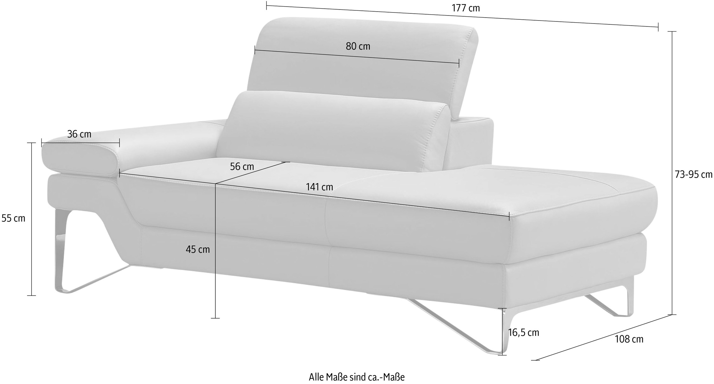 Egoitaliano Ottomane »Princess, elegantes Designsofa mit erstklassigem Sitzkomfort,«, inkl. verstellbarem Kopfteil und edle Designmetallfüsse