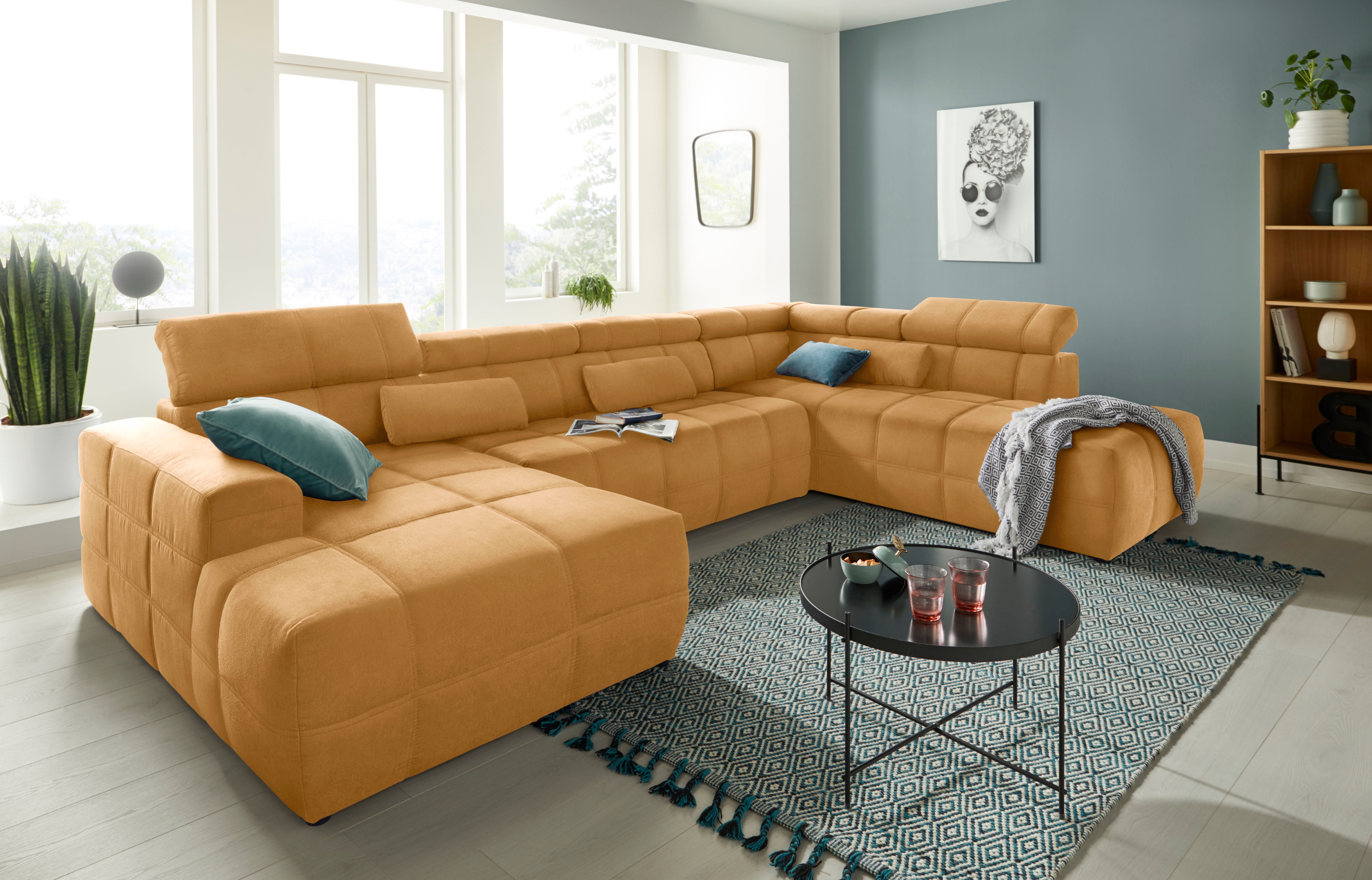 DOMO collection Wohnlandschaft "BRANDON whlw. mit Sitztiefenverstellung, whlw. Nierenkissen" mit Kopfteilverstellung, wahlweise Sitztiefenverstellung, U-Form