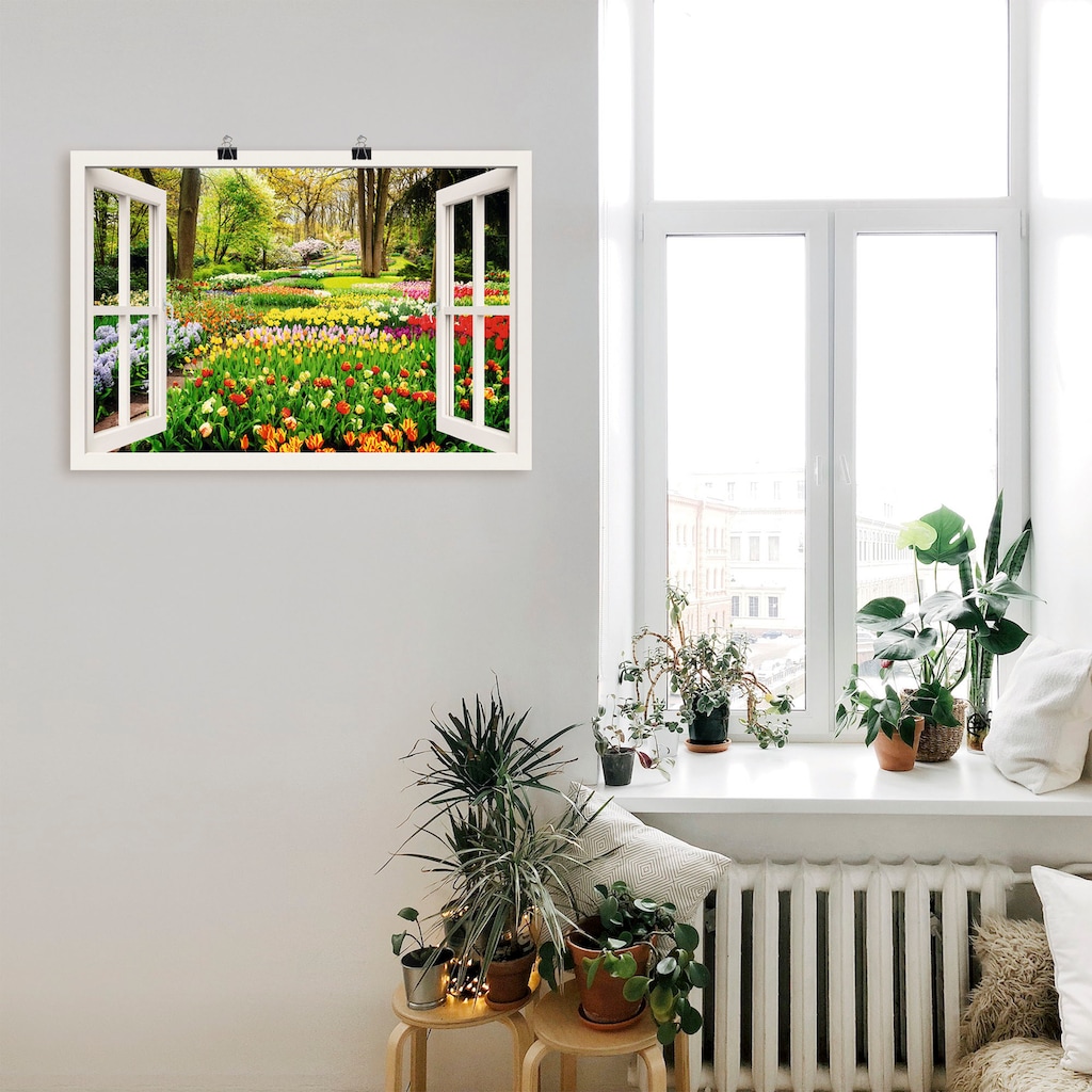 Artland Wandbild »Fensterblick Tulpen Garten Frühling«, Fensterblick, (1 St.)