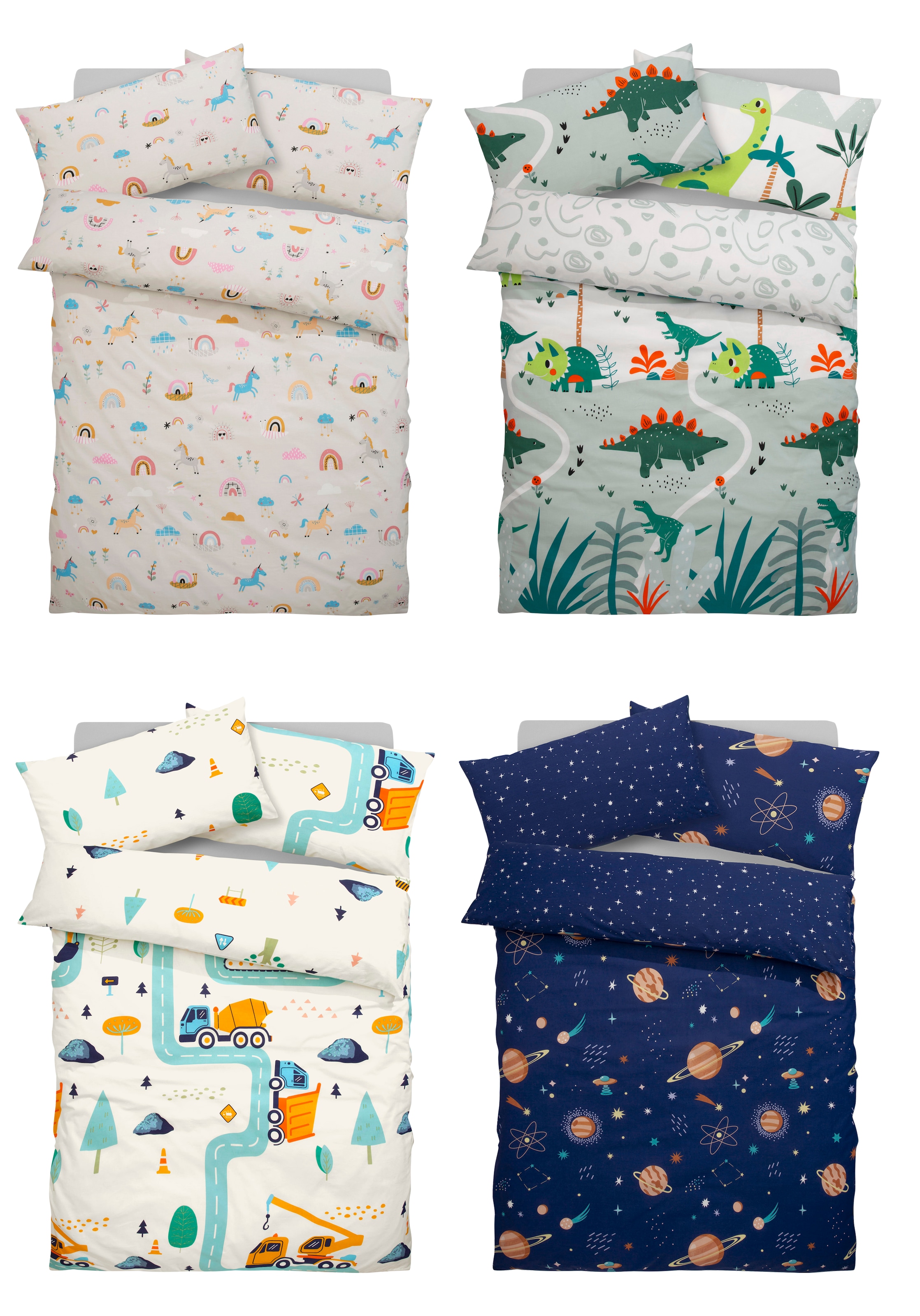 Lüttenhütt Kinderbettwäsche »CUDDLEE«, in vielen Designs: Dino,Einhorn,Weltraum,Baustelle,Herz,Trecker,Safari