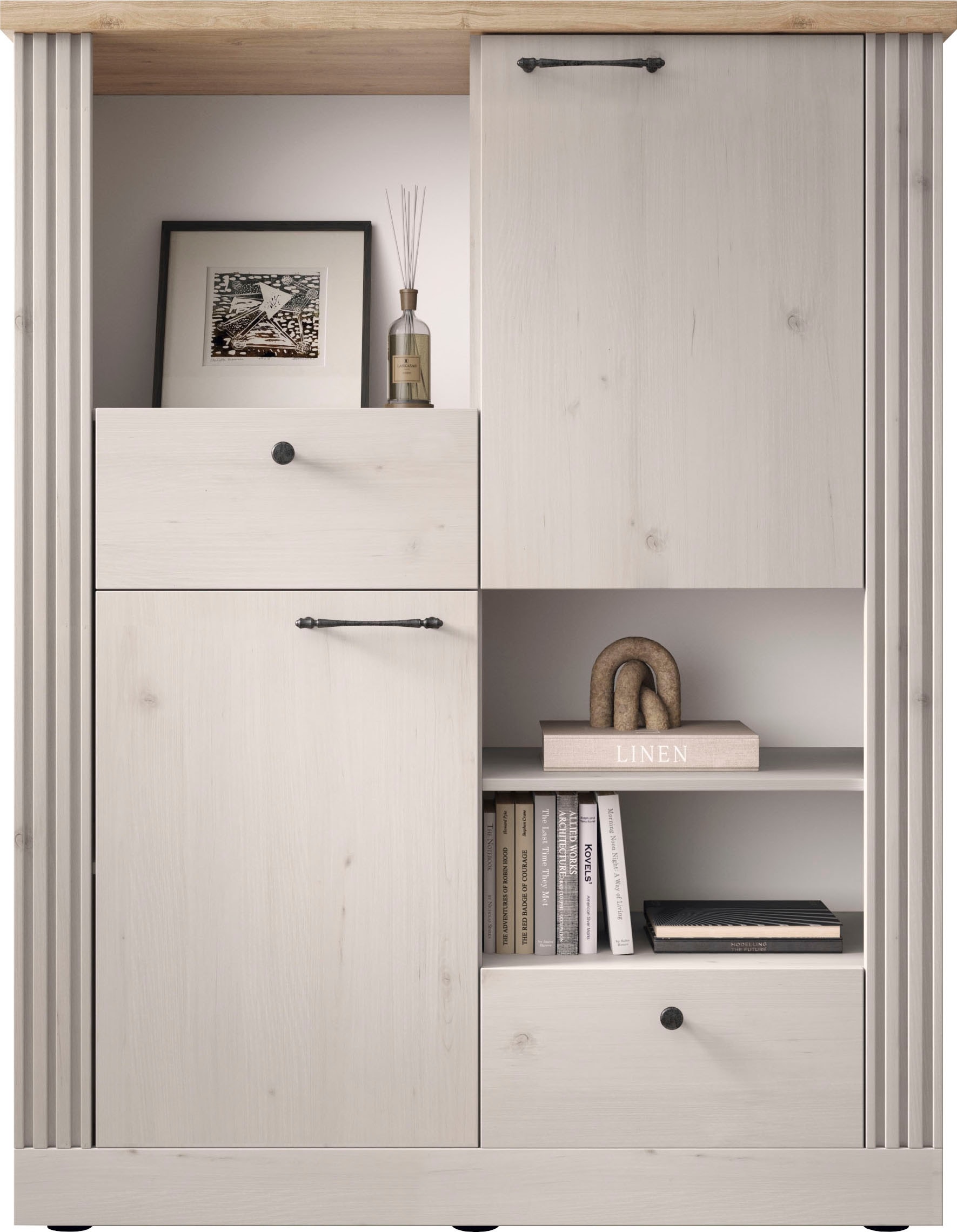 Home affaire Highboard »Country Höhe 160 cm u. Breite 118 cm, Kommode 2 Türen, 2 Schubkästen,«,...