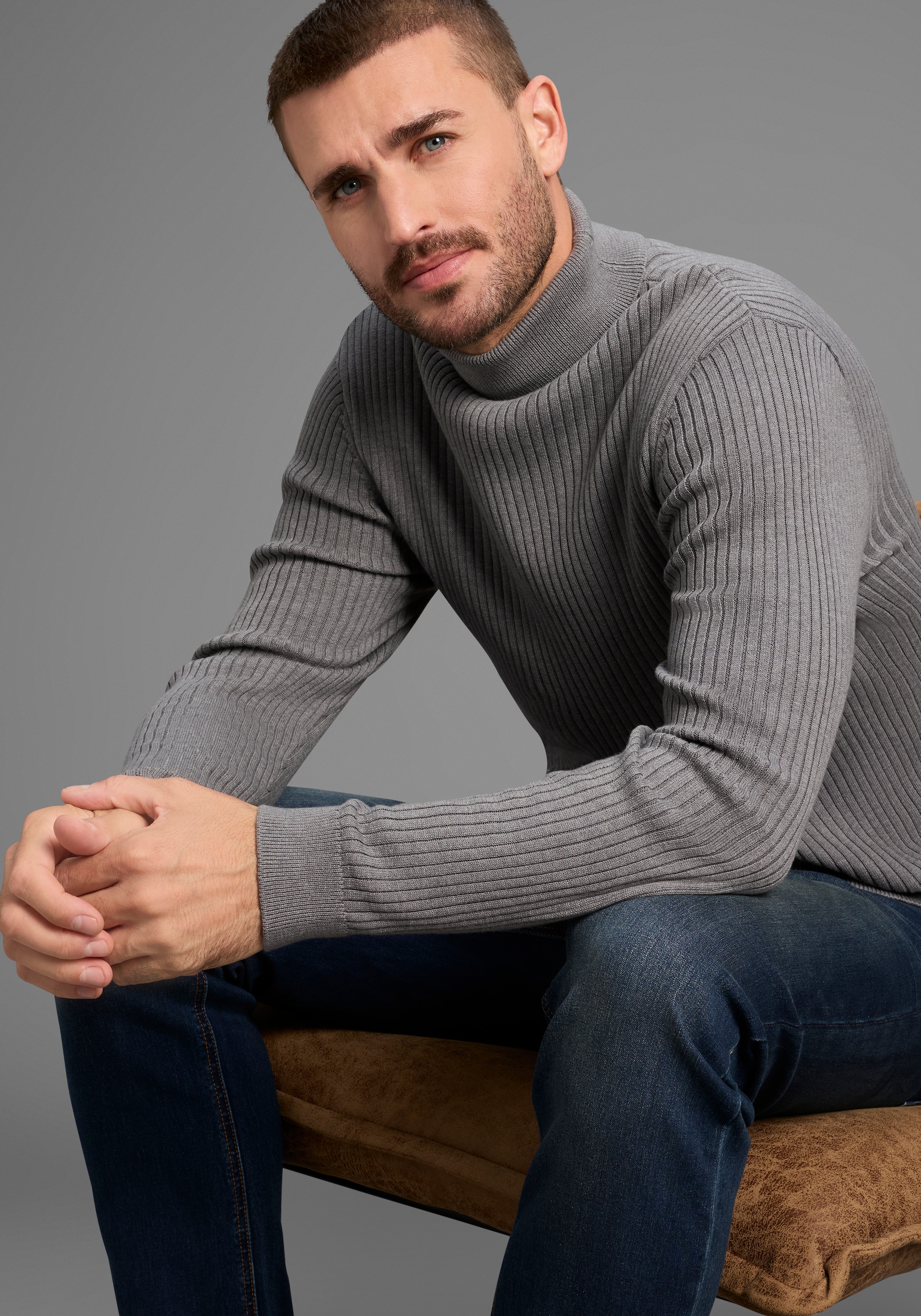 Bruno Banani Rollkragenpullover, in Rippenqualität