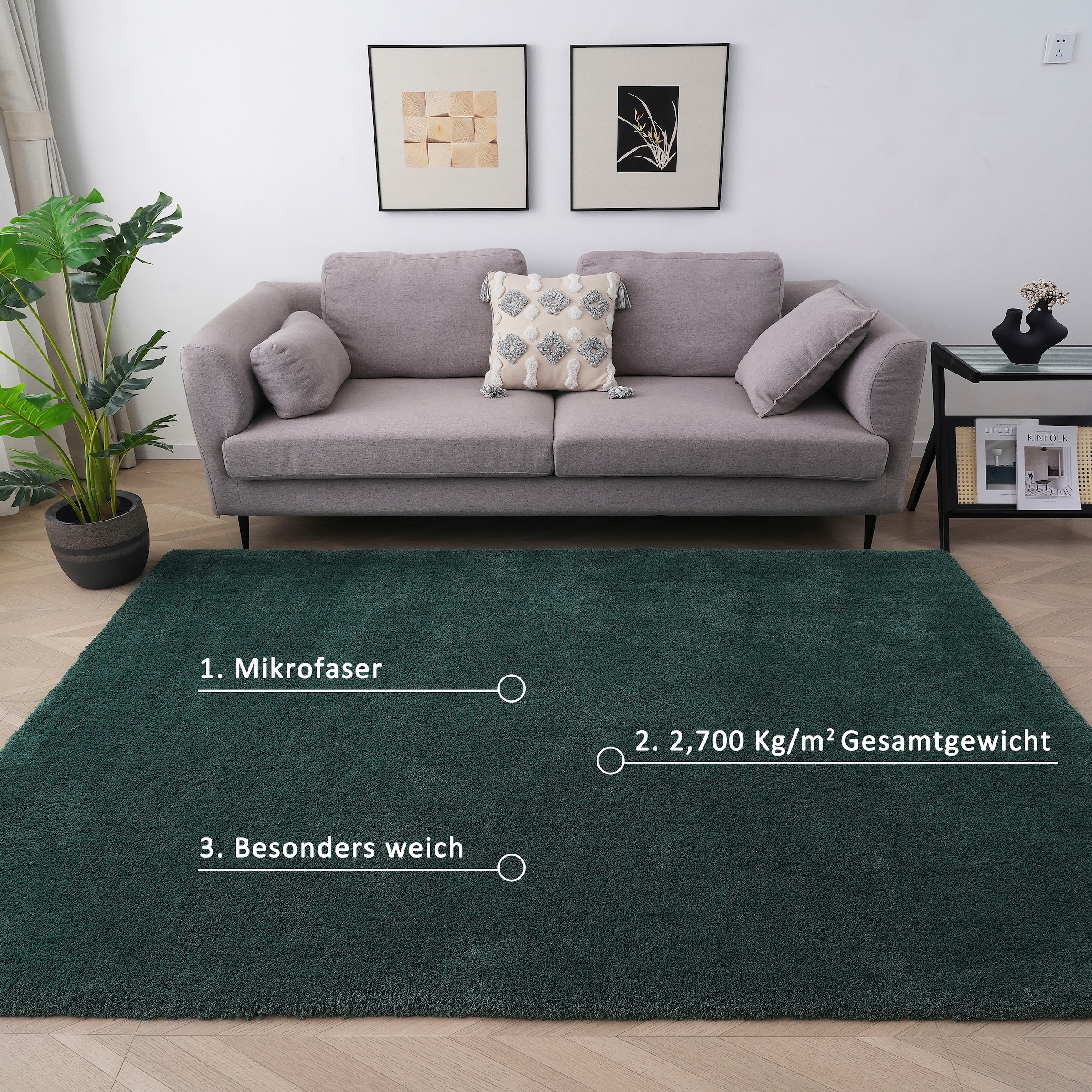 my home Hochflor-Teppich »Microfaser Teppich Magong, besonders weich, sehr feiner Flor«, rechteckig, 25 mm Höhe, uni, Wohnzimmer, Schlafzimmer, Kinderzimmer, auch rund und als Läufer