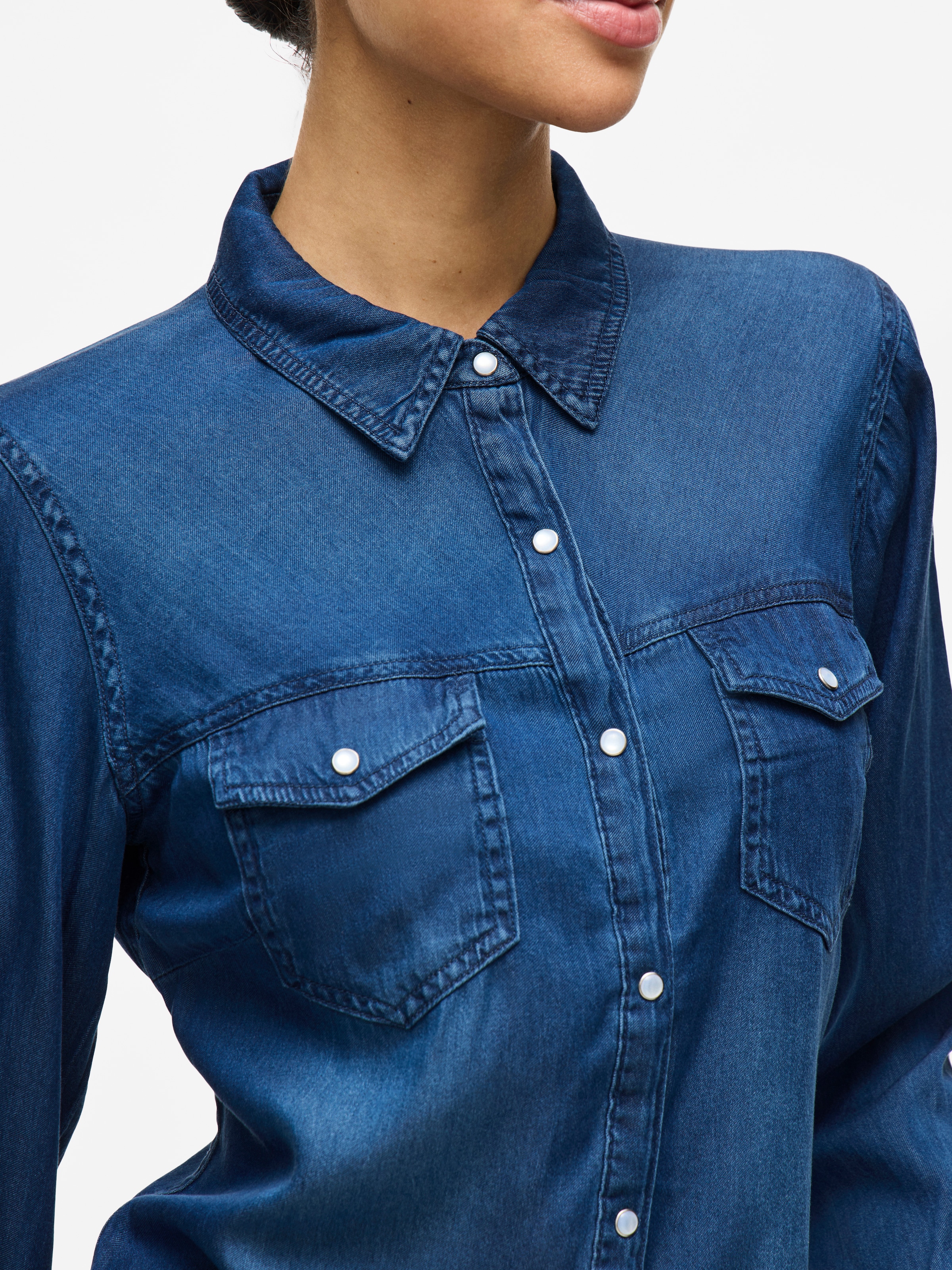 Vila Jeansbluse »VIBISTA«, in leichter Used-Waschung
