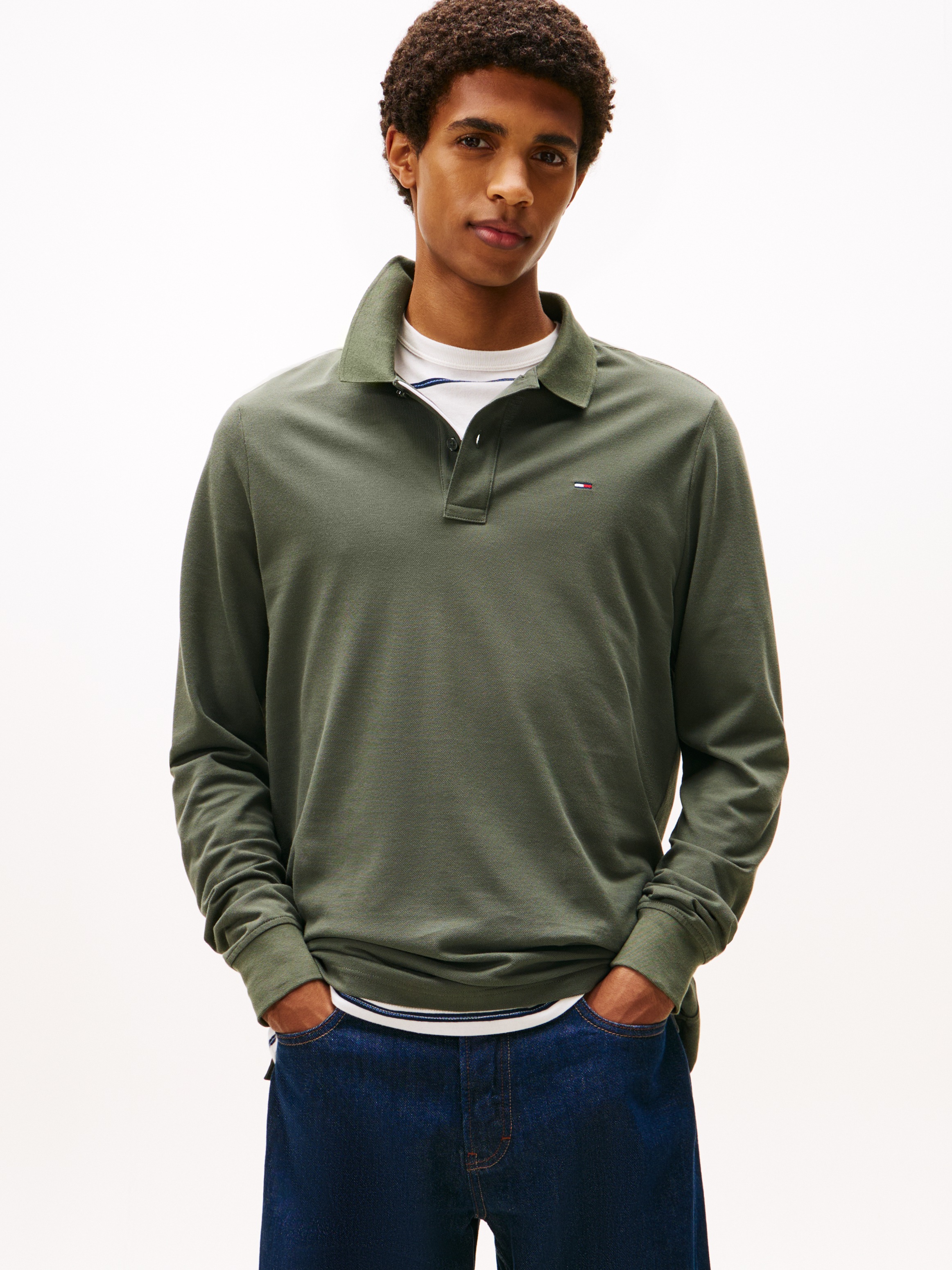 Tommy Jeans Poloshirt »TJM SLIM PLACKET POLO LS EXT« mit Logostickerei
