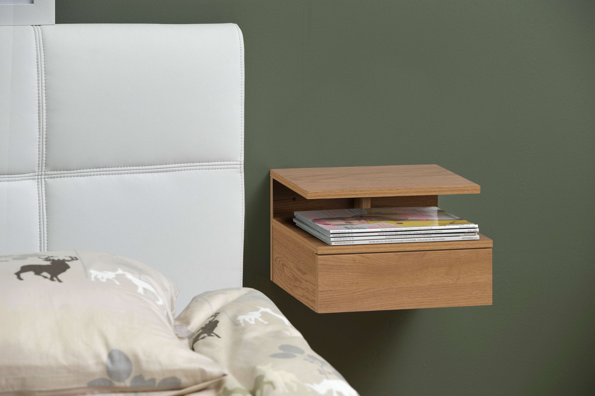 Ashlan Bedside Table with 1 Drawer in Oak, Oak