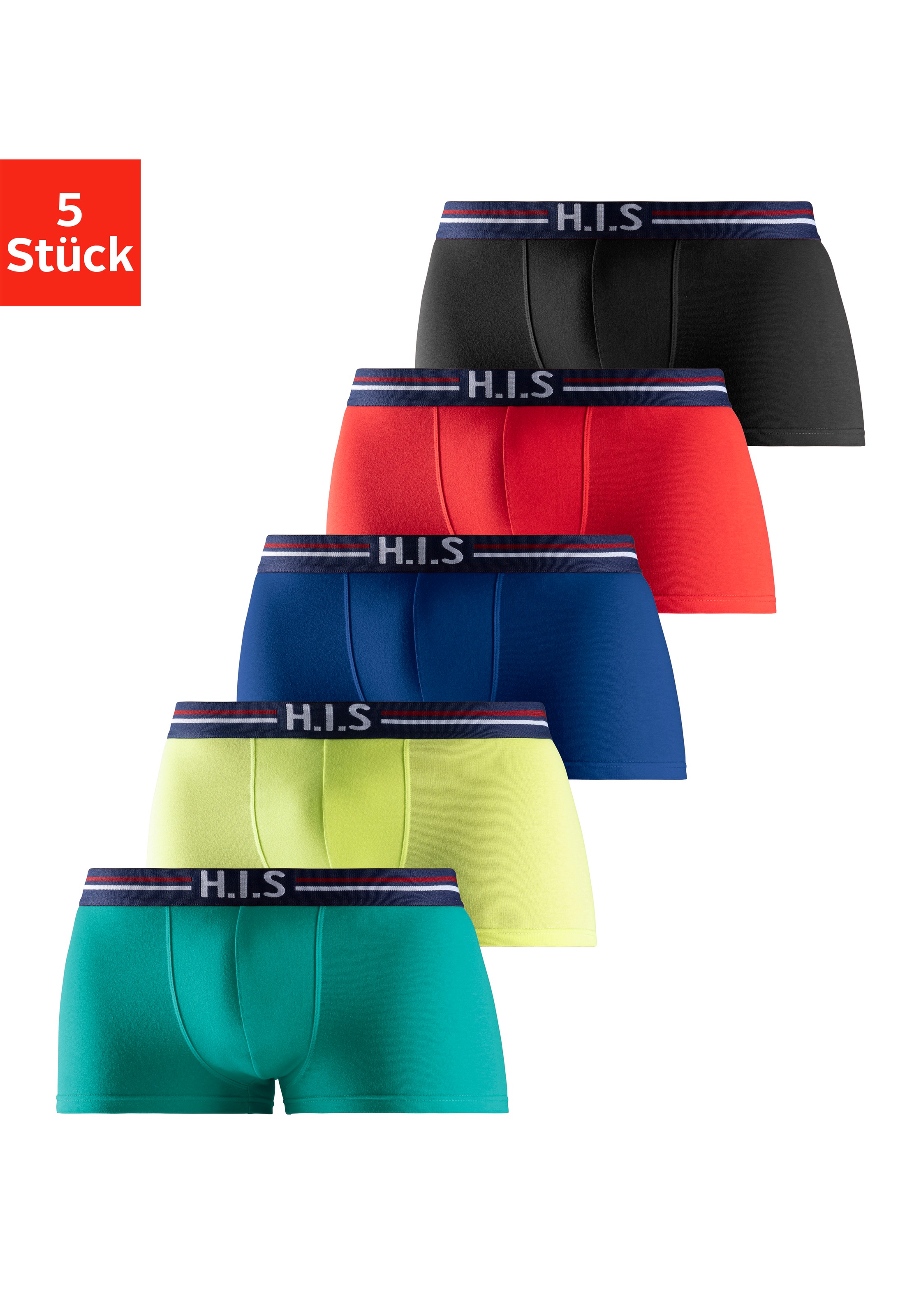 H.I.S Hipster Packung, 5 Stk. knapp sitzende Boxershorts mit Streifen aus Baumwollmischung