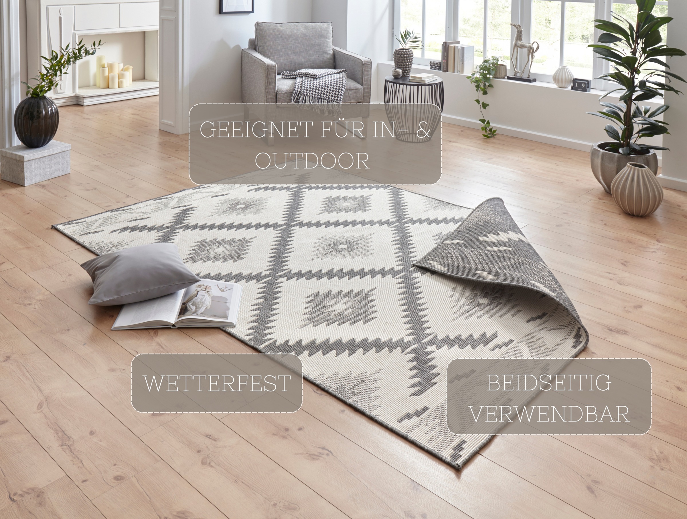 HANSE Home Teppich »Malibu Wendeteppich«, rechteckig, 5 mm Höhe, In-& Outdoor, Wetterfest, Balkon, Läufer, Wohnzimmer, Wasserfest