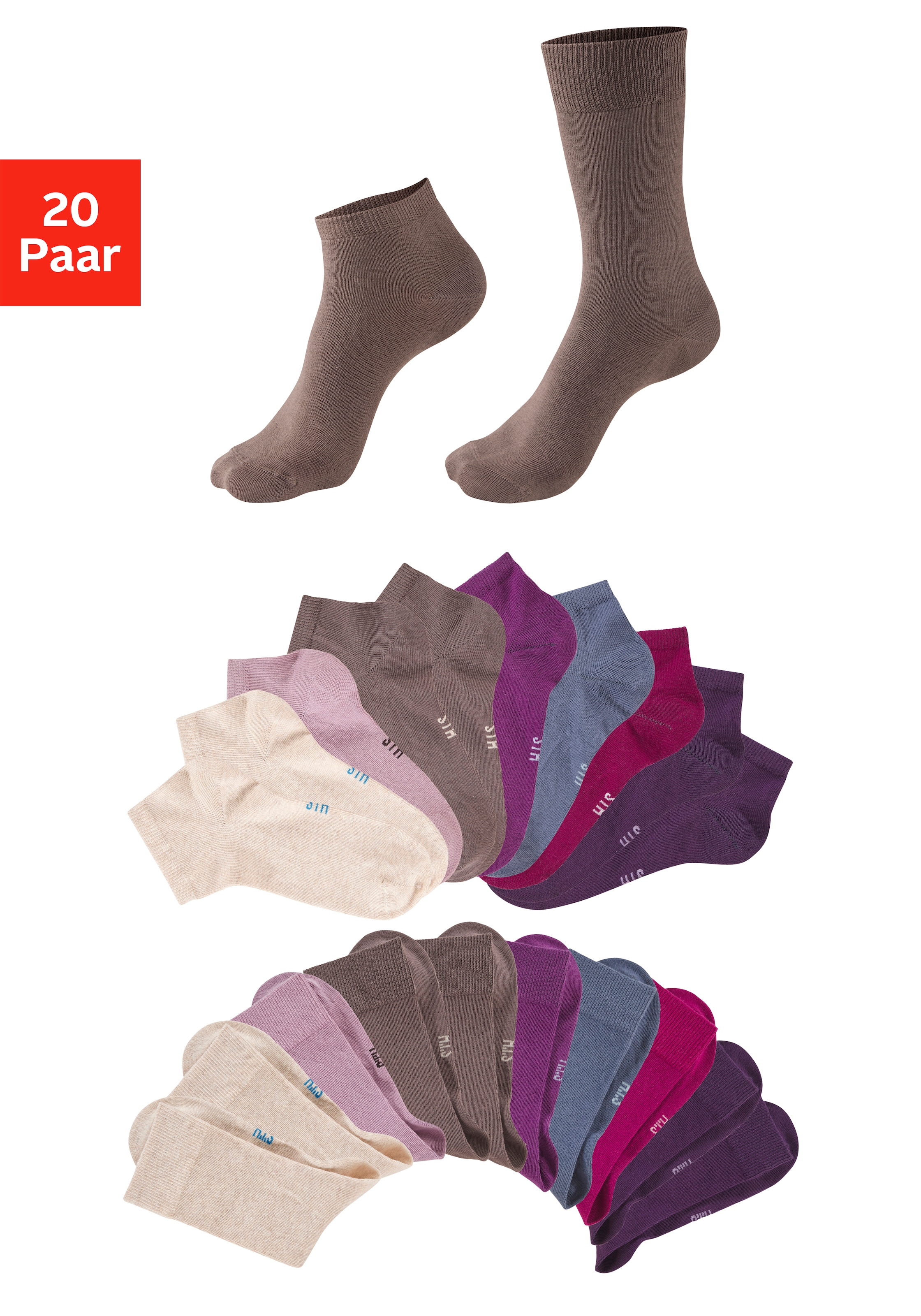 H.I.S Basicsocken Packung, 20 Paar tlg. zwei Längen im Kombi Pack