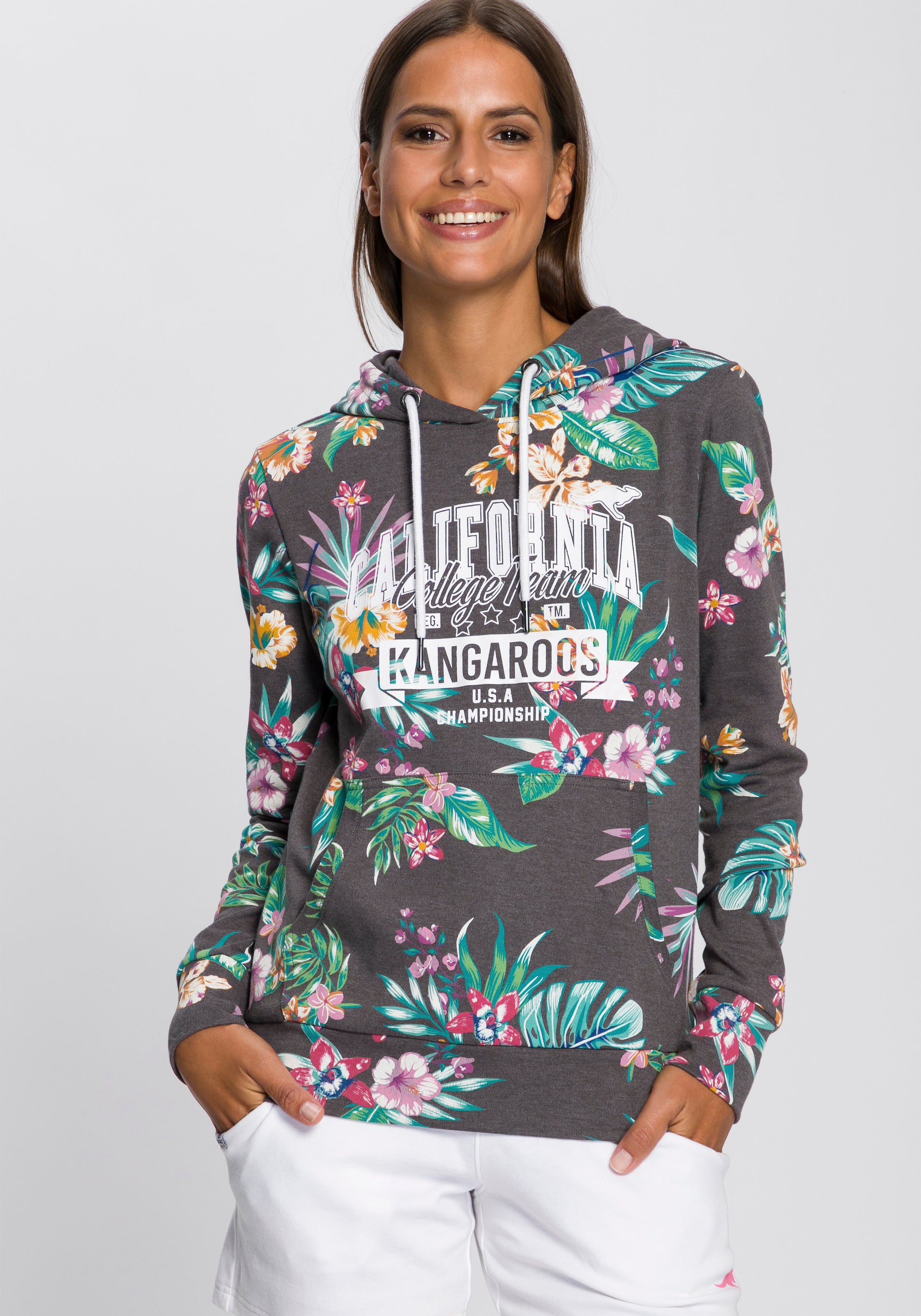 KangaROOS Kapuzensweatshirt, Langarm, figurumspielender Schnitt, aus Interlockmaterial