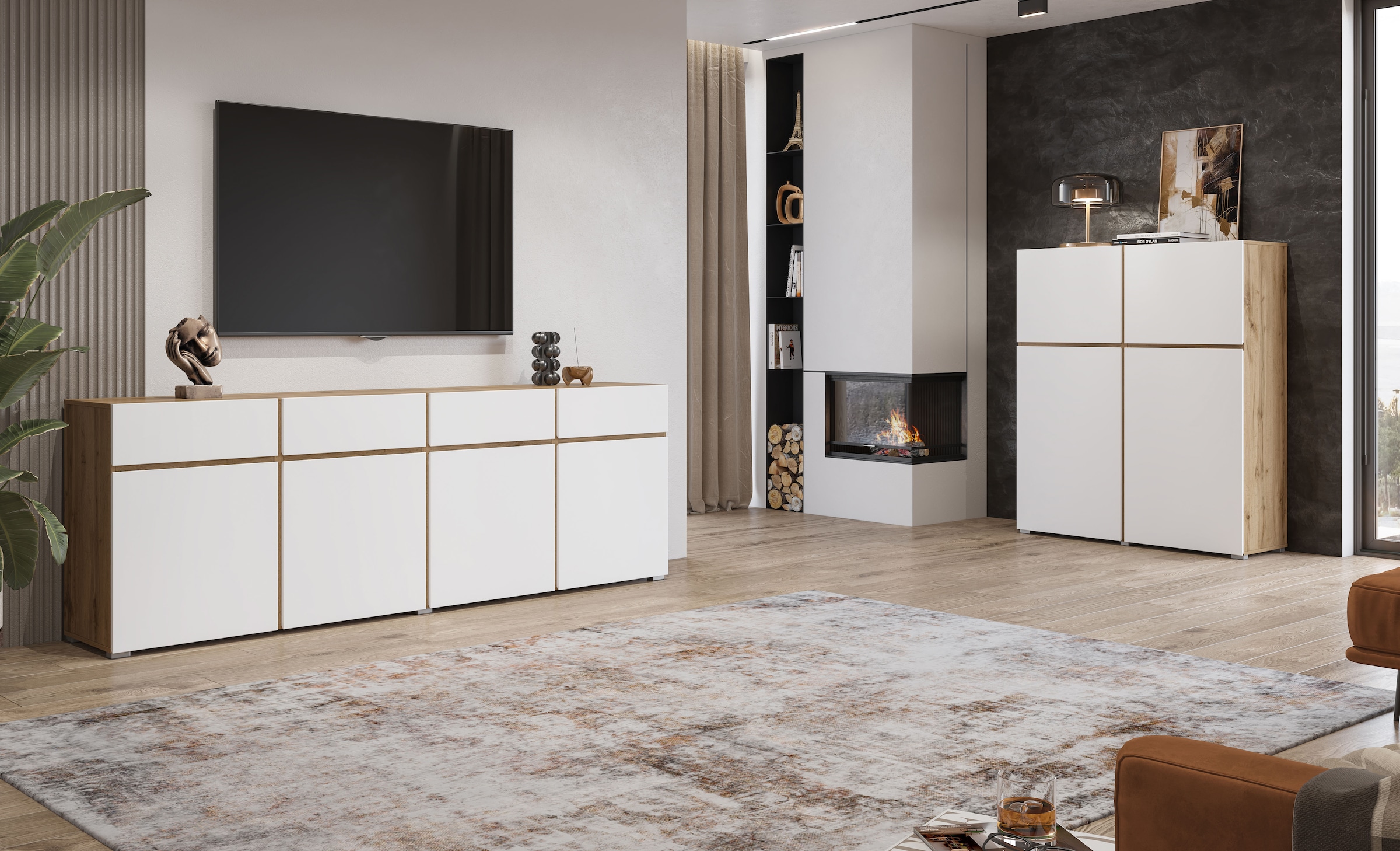 INOSIGN Sideboard »Cross,Breite 225 cm, moderne grifflose Kommode,4 Türen/4 Schubkästen«, Schubladenschrank mit viel Stauraum, Einlegeböden verstellbar