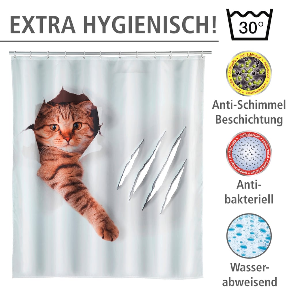 WENKO Duschvorhang »Cute Cat«, Höhe 200 cm, Polyester, waschbar