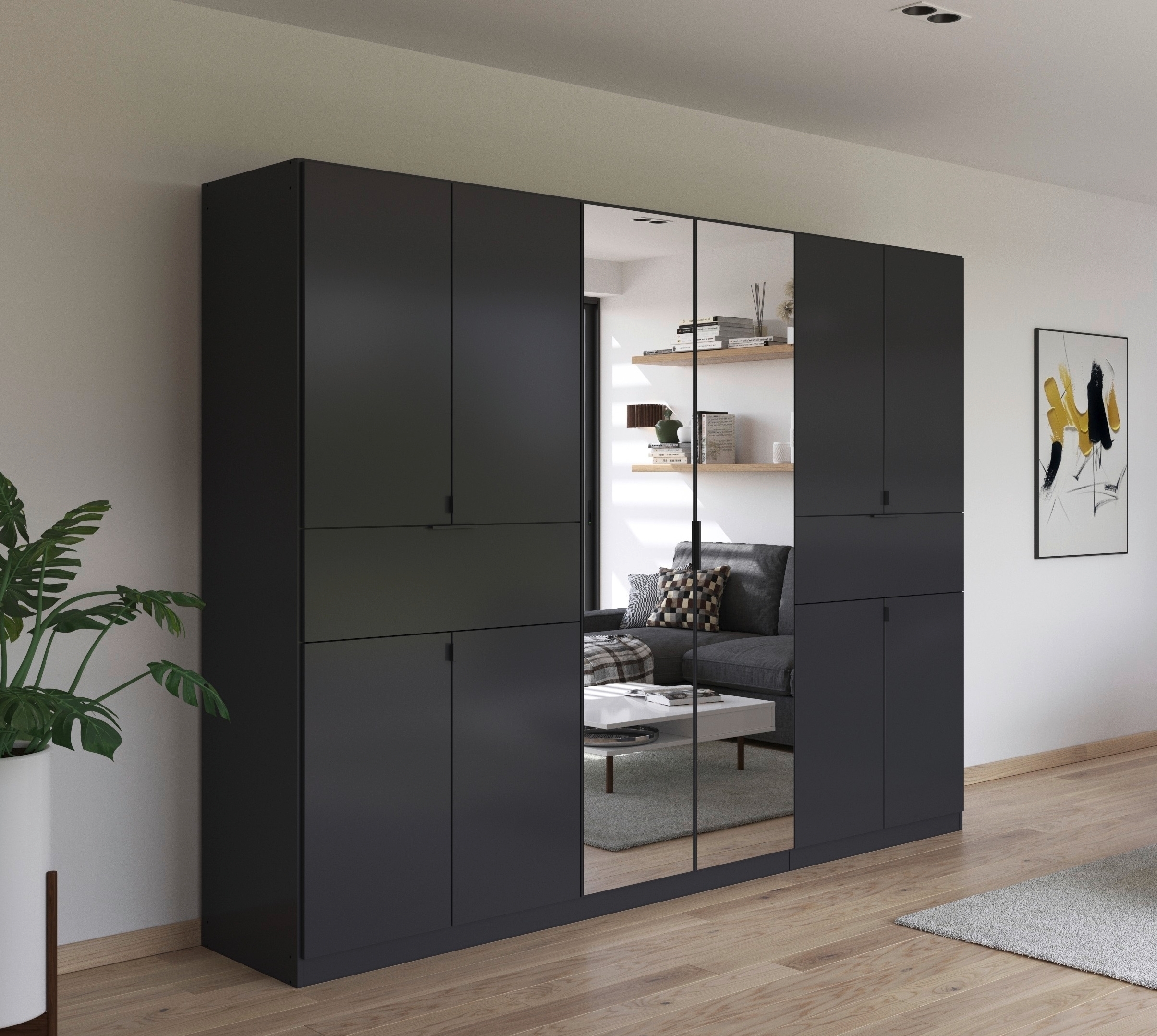 rauch Drehtürenschrank "Kleiderschrank Schrank Garderobe Wäscheschrank TICAO" Schubladen in der Höhe variabel positionierbar, mit 2 geräumigen Schubladen, viel Stauraum MADE IN GERMANY