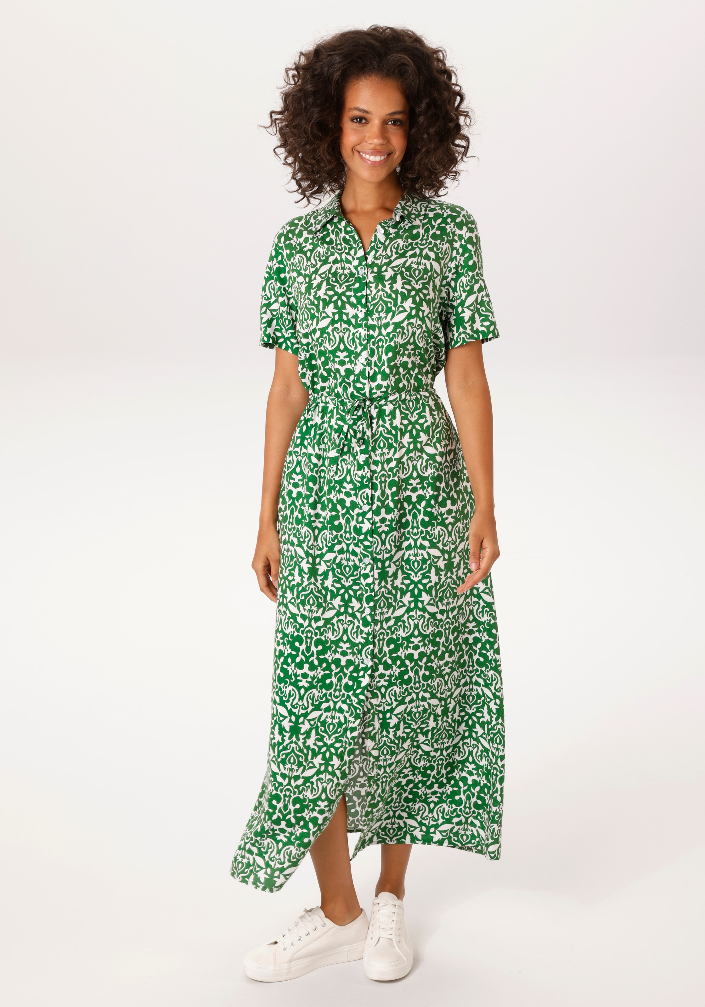 Aniston CASUAL Sommerkleid Eingrifftaschen mit Ornamenten und grafischen Blumen bedruckt