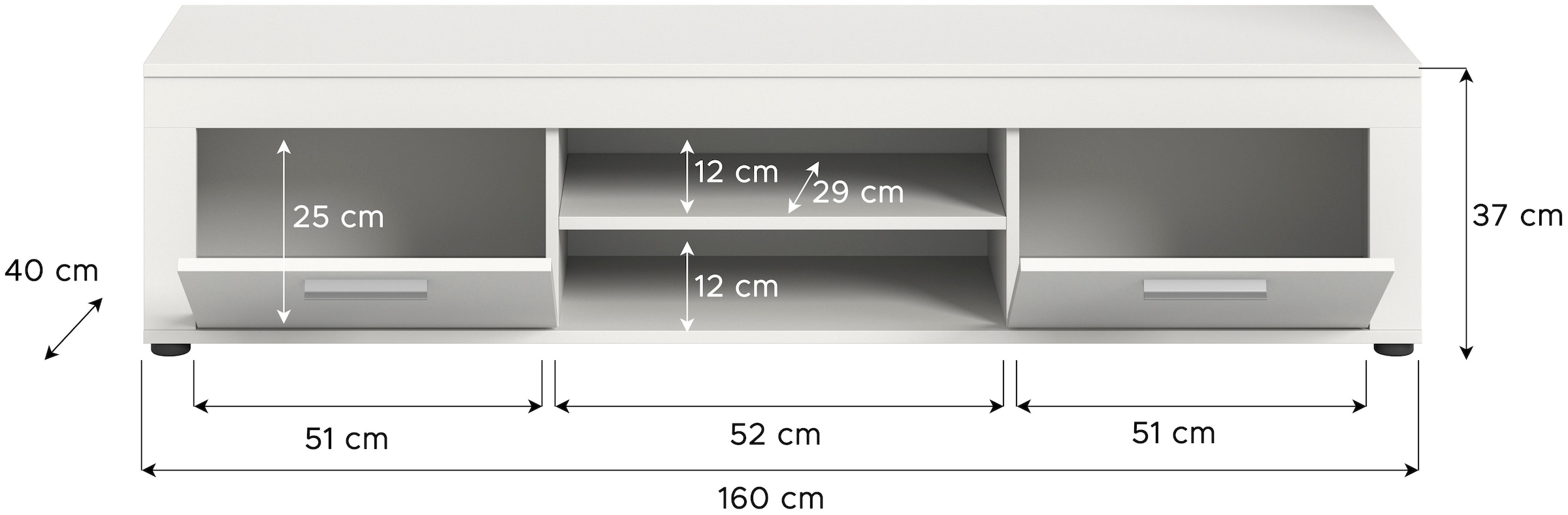 INOSIGN Lowboard »Aosta, Breite 160 cm, in verschiedenen Farbausführungen«, mit 2 Klappen und 2 offenen Fächern, TV-Board, Mediaboard, TV-Möbel