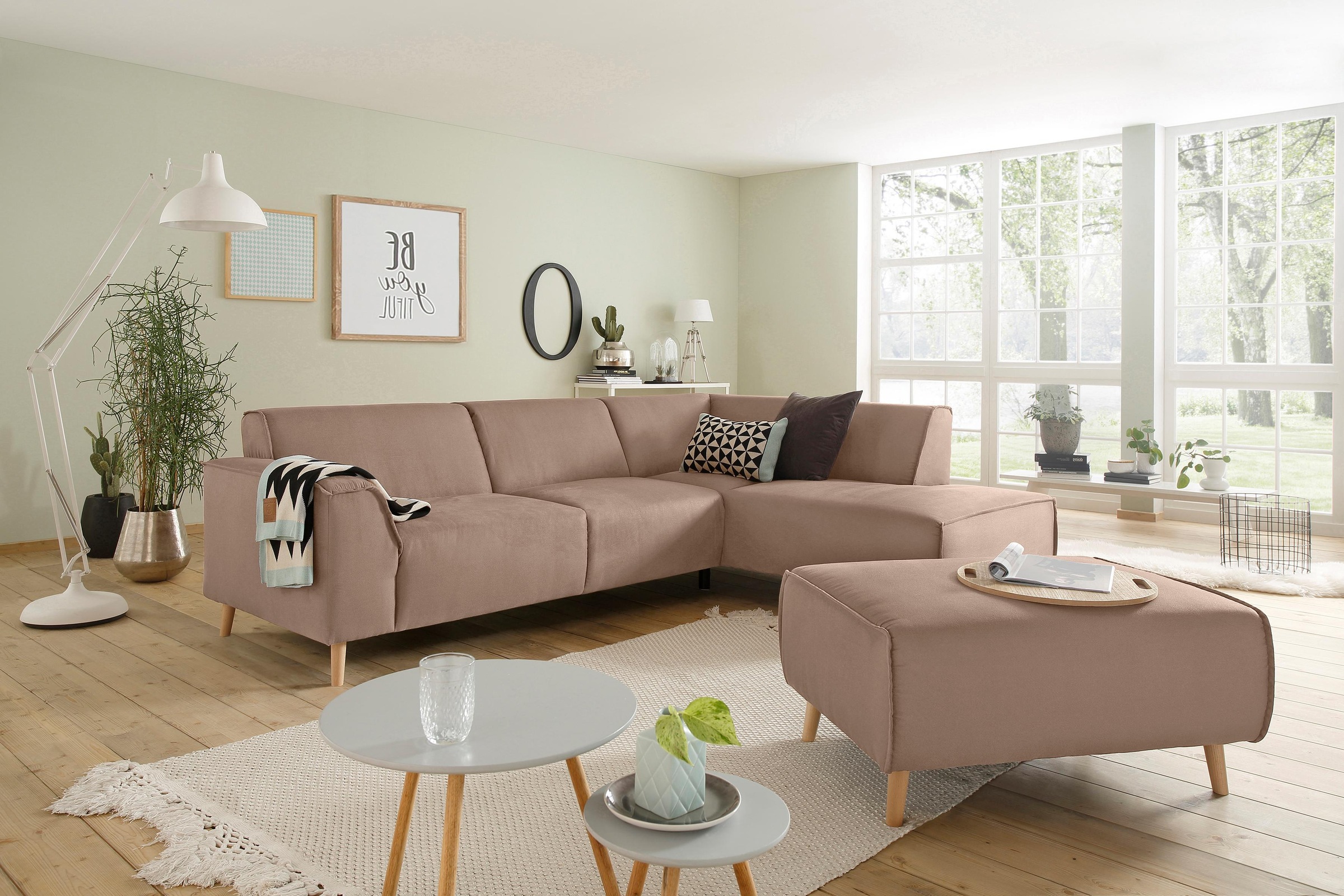 Home affaire Ecksofa »Julia L-Form«, Federkern-Polsterung, Holzfüsse, Keder