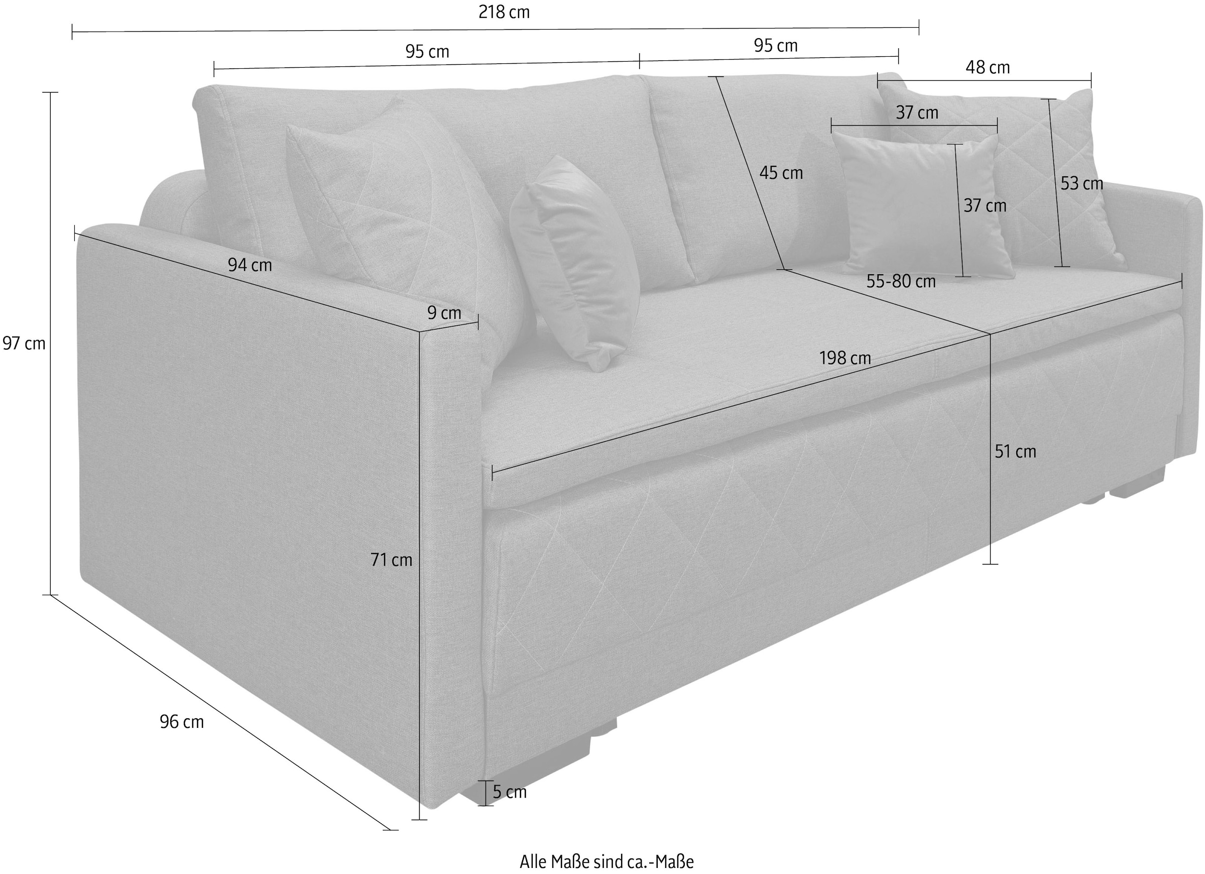 INOSIGN Schlafsofa »Potsdam«, mit Boxspringaufbau, Bettfunktion & Bettkasten, Dauerschlafsofa