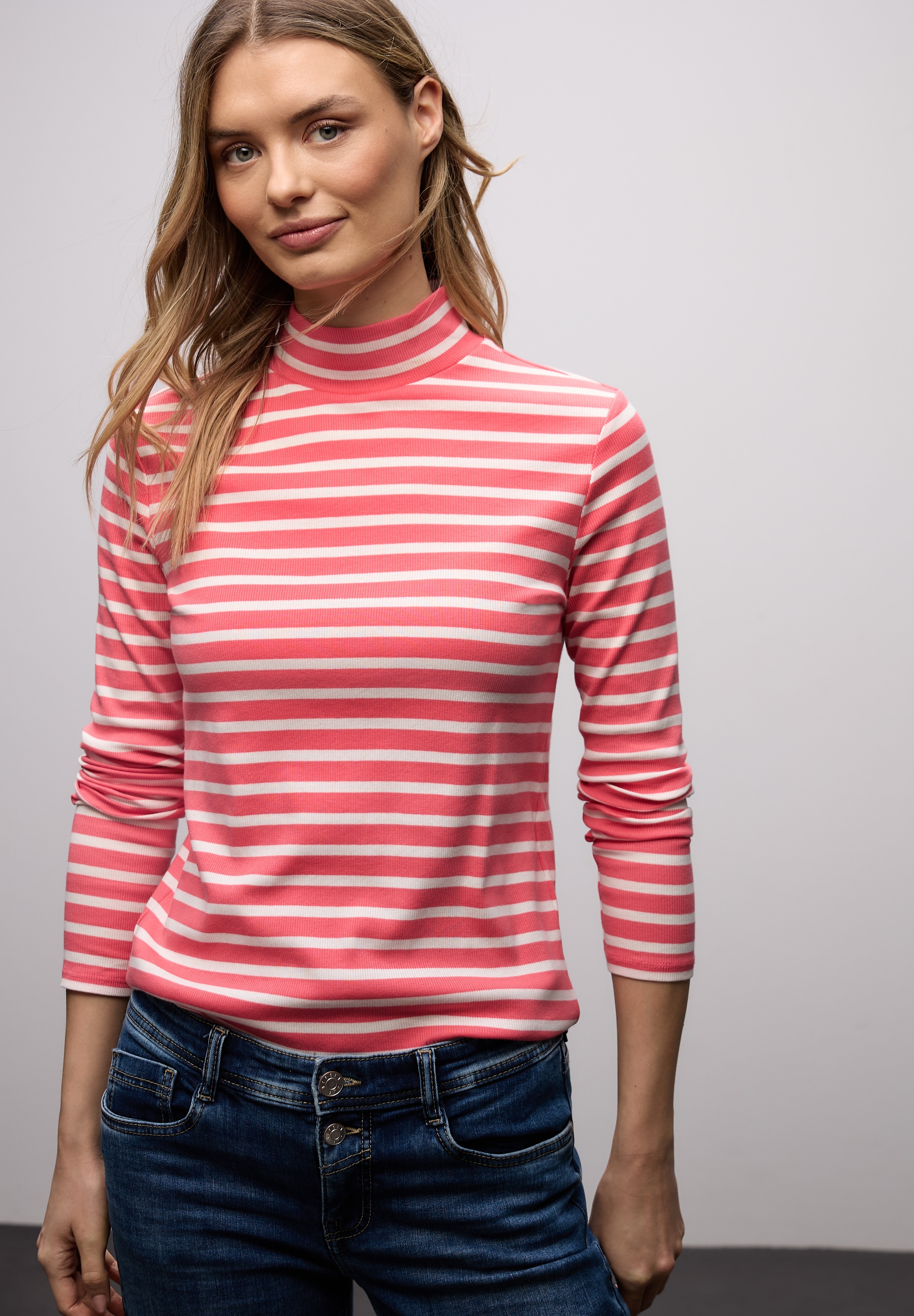 STREET ONE Langarmshirt in Streifen-Optik und mit Turtleneck