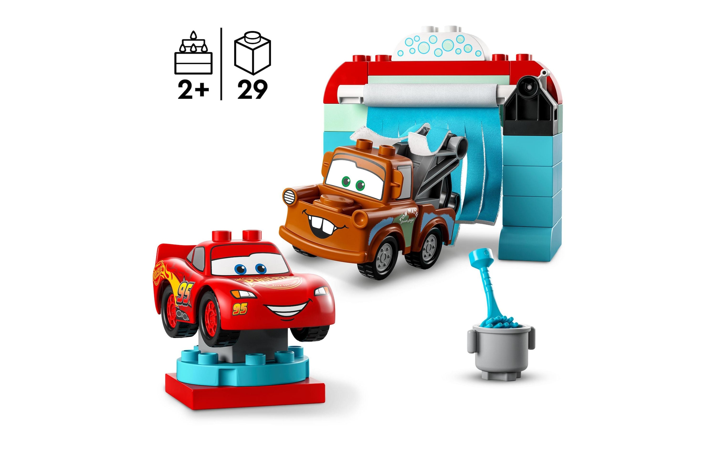 LEGO® Konstruktionsspielsteine »L. McQueen & Mater in Waschanlage«, (29 St.)