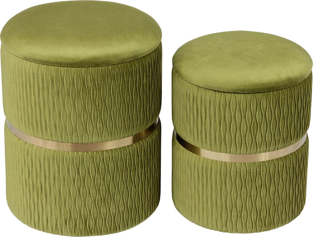Kayoom Polsterhocker »Hocker Zora 425 2er-Set, Praktischer und versteckter Stauraum«, (Set, 2 St.), 2er-Set mit Stauraum, ineinander stapelbar, goldfarbenener Ring