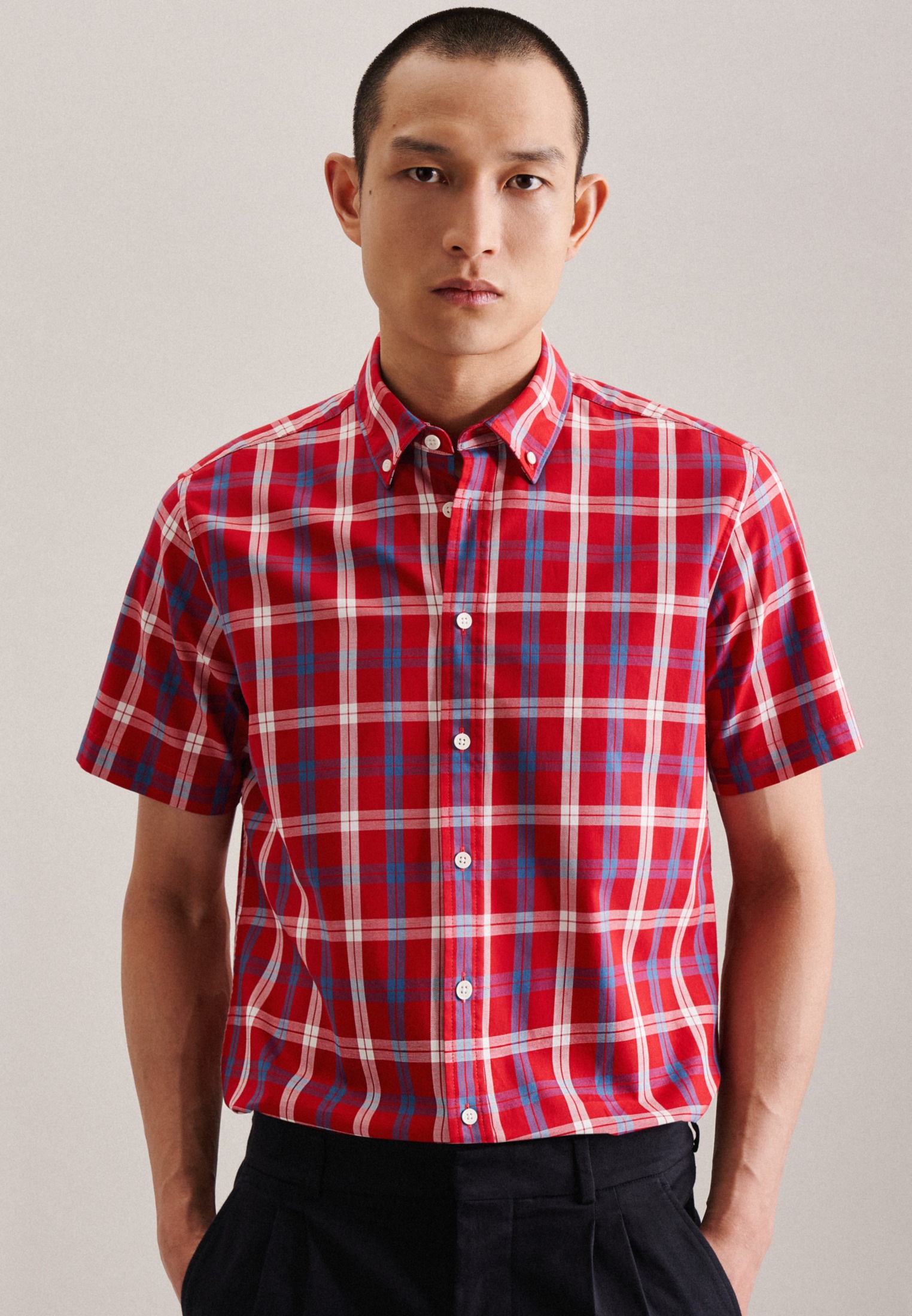 seidensticker Businesshemd »Schwarze Rose« Regular 1/2 Button-Down-Kragen Karo