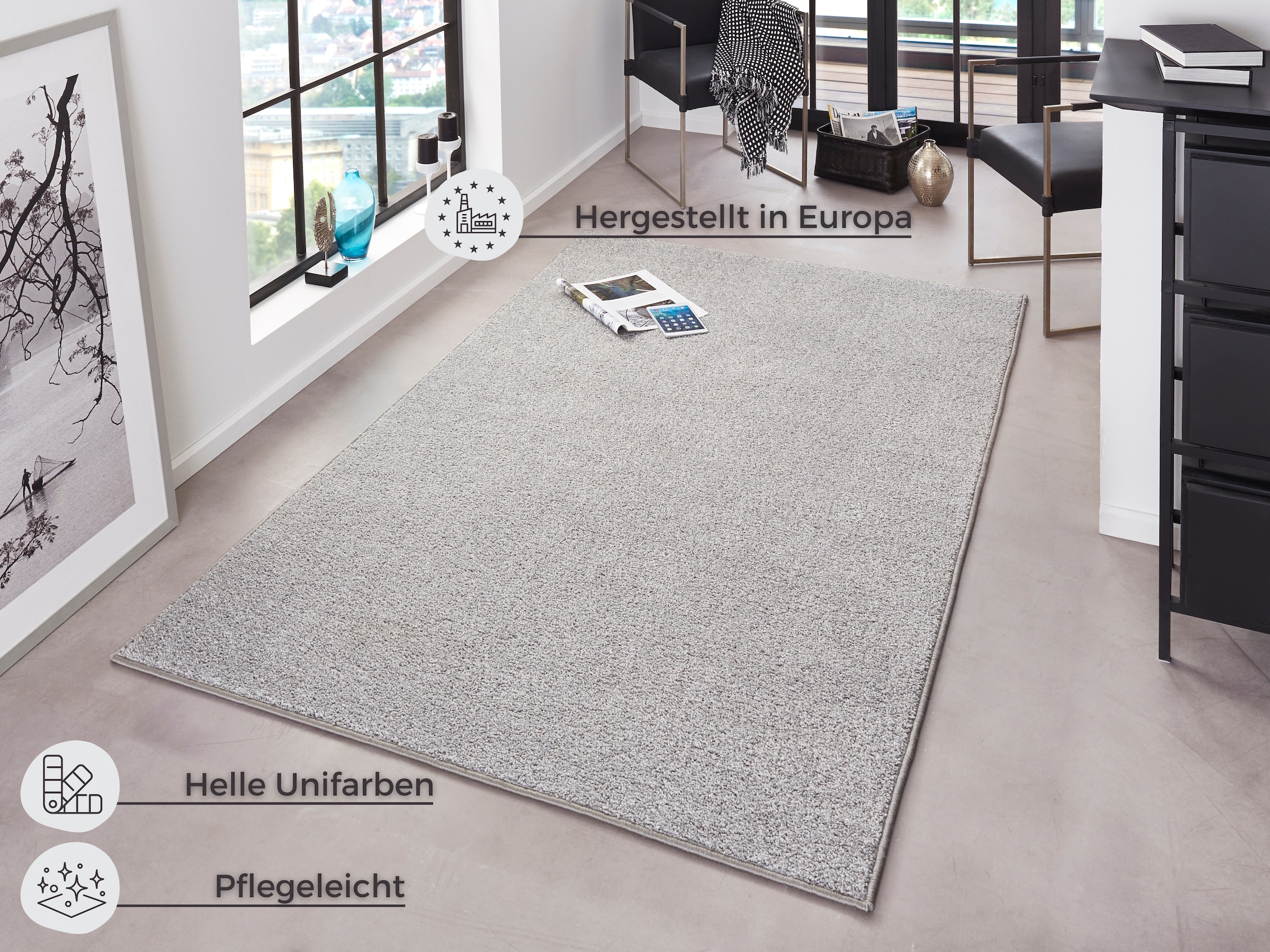 HANSE Home Teppich »Pure 100 Kurzflor«, rechteckig, 13 mm Höhe, Kurzflor, Unifarben, Läufer, Modern, Wohnzimmer, Kinderzimmer, Flur