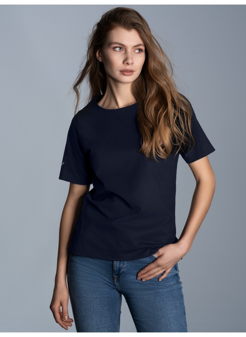 Trigema T-Shirt »TRIGEMA T-Shirt DELUXE Baumwolle mit Kristallsteinen«, (1 tlg.)