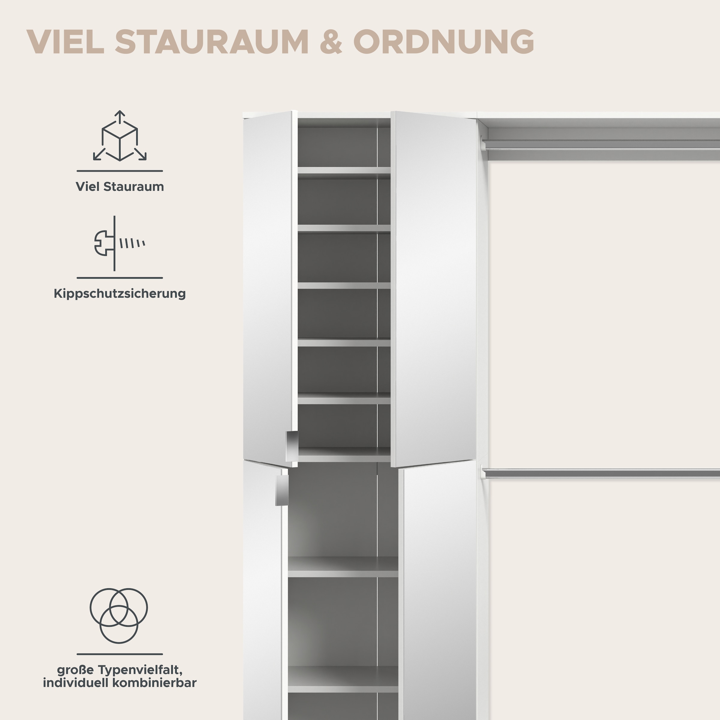 INOSIGN Garderoben-Set »Trondheim, Garderobenset 3-tlg. Breite 232 cm,«, (3 St.), best. aus: 2x Spiegelschrank, 2 Kleiderstanden, Flur, Diele