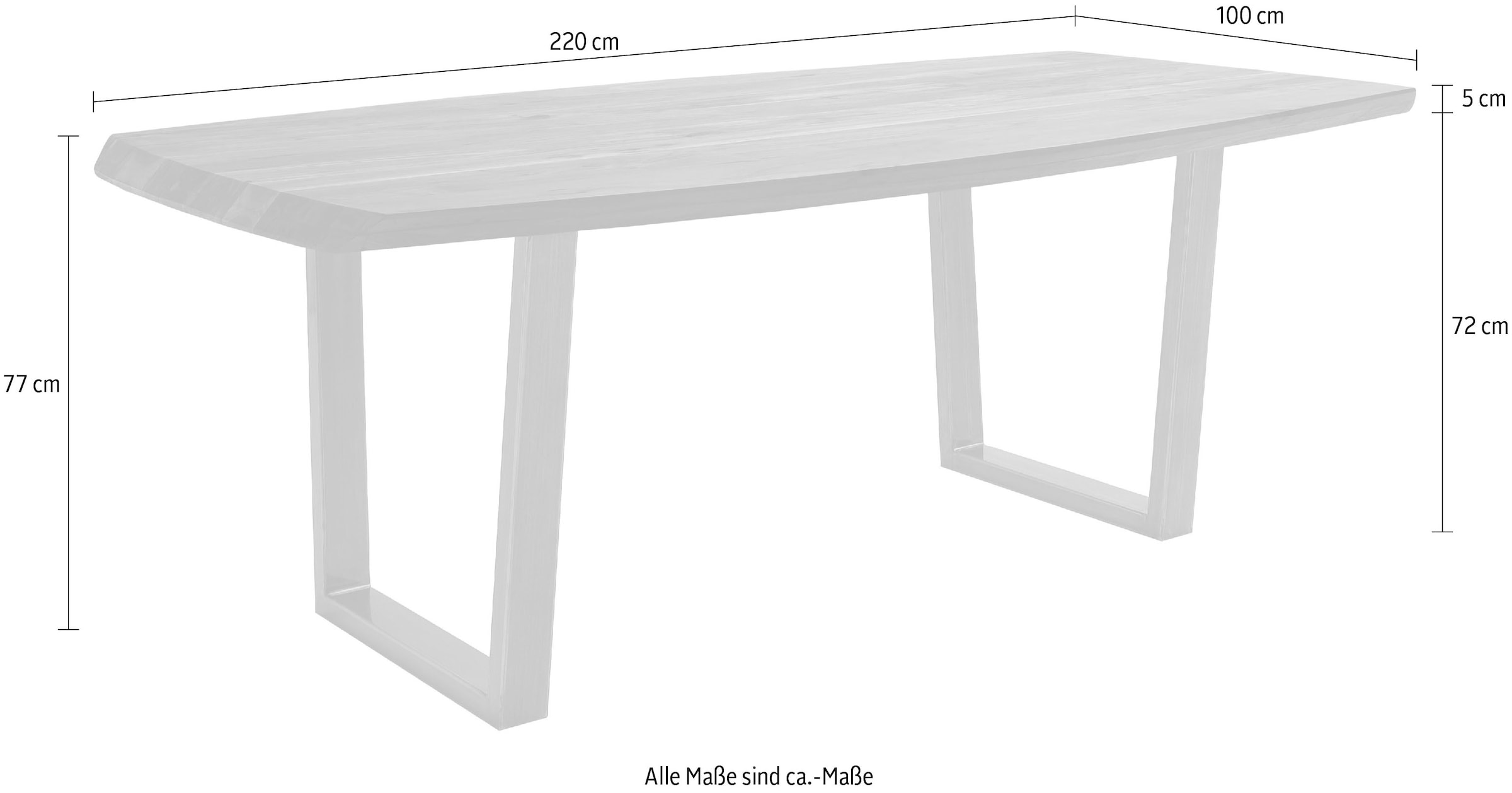 MCA living Esstisch »Tiberias, TOPSELLER!«, (Massivholztisch), Massivholztisch in Bootsform mit Schweizer Kante, belastbar bis 100 kg
