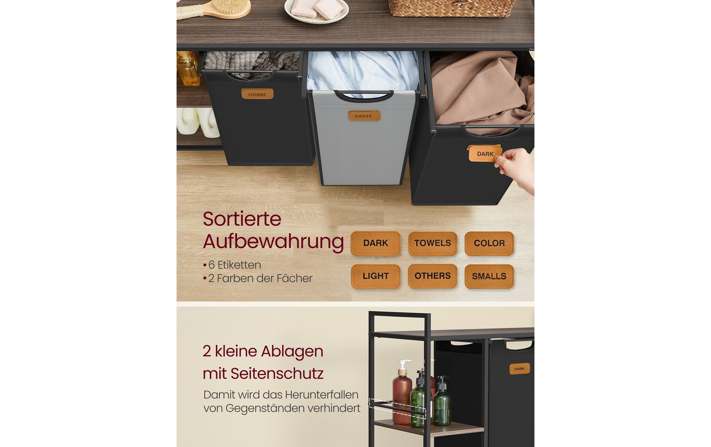VASAGLE Wäschekorb »3 x 50 l«, (3 St.)