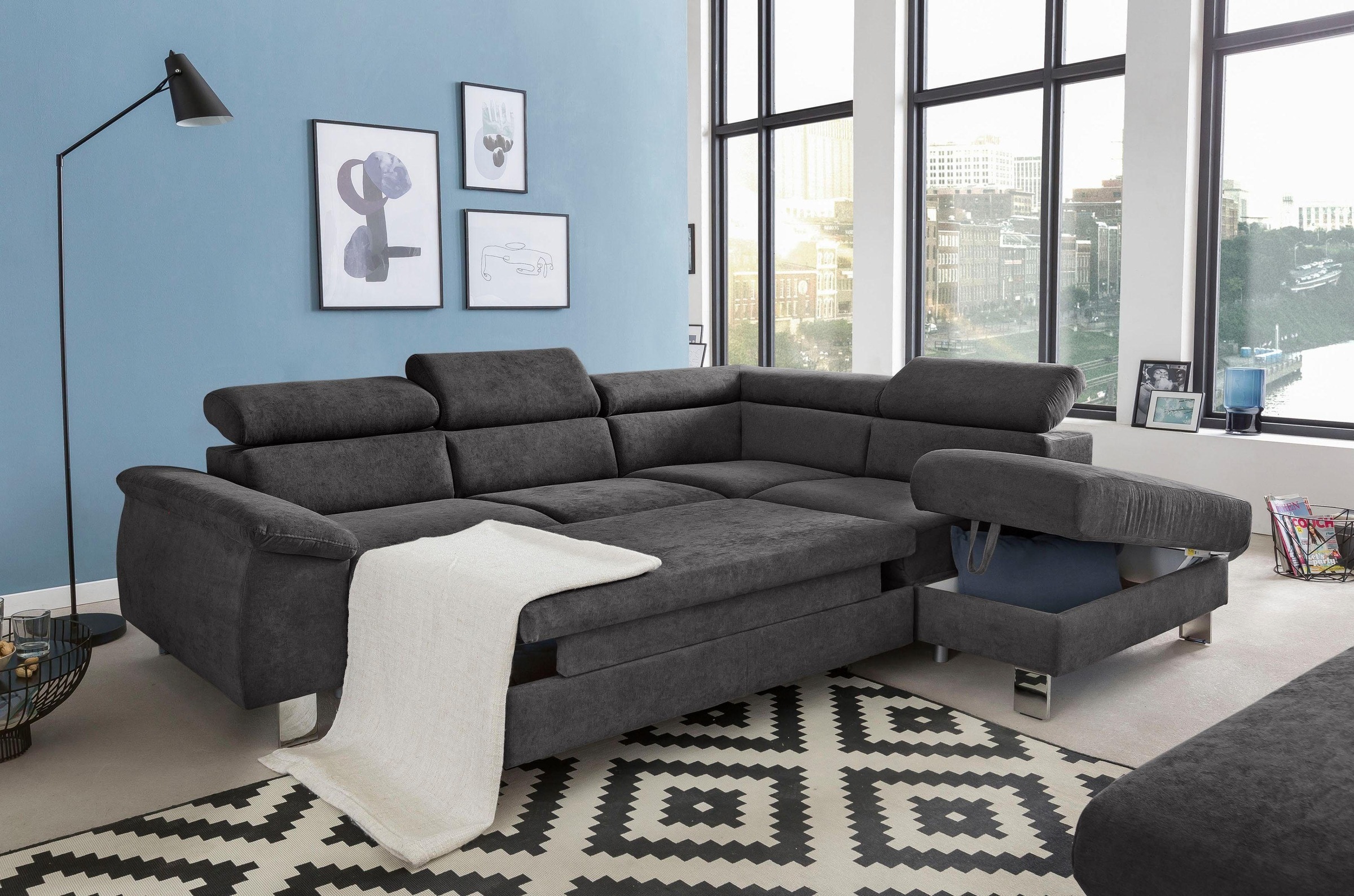 COTTA Polstergarnitur »Komaris L-Form«, (Set), Set bestehend aus: Ecksofa mit Kopfteilverstellung & Hocker