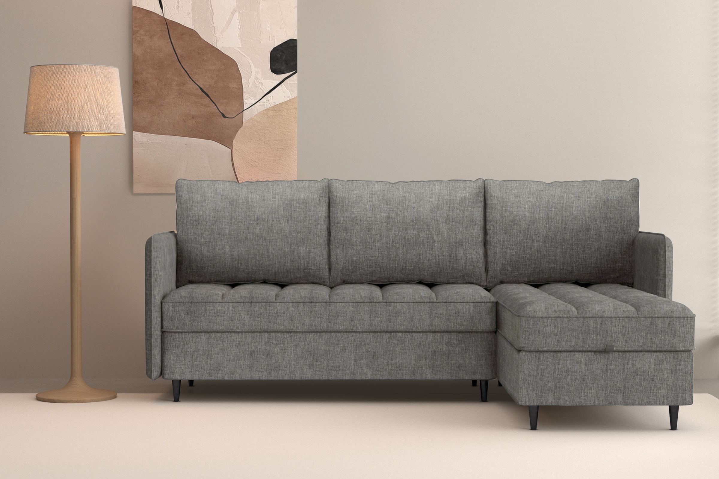 Dorel Home Ecksofa "LINDHUS, Chenille, L-Form, Breite 194cm, verschiedene Stellvarianten" Recamiere, Stauraum, Modulsofa
