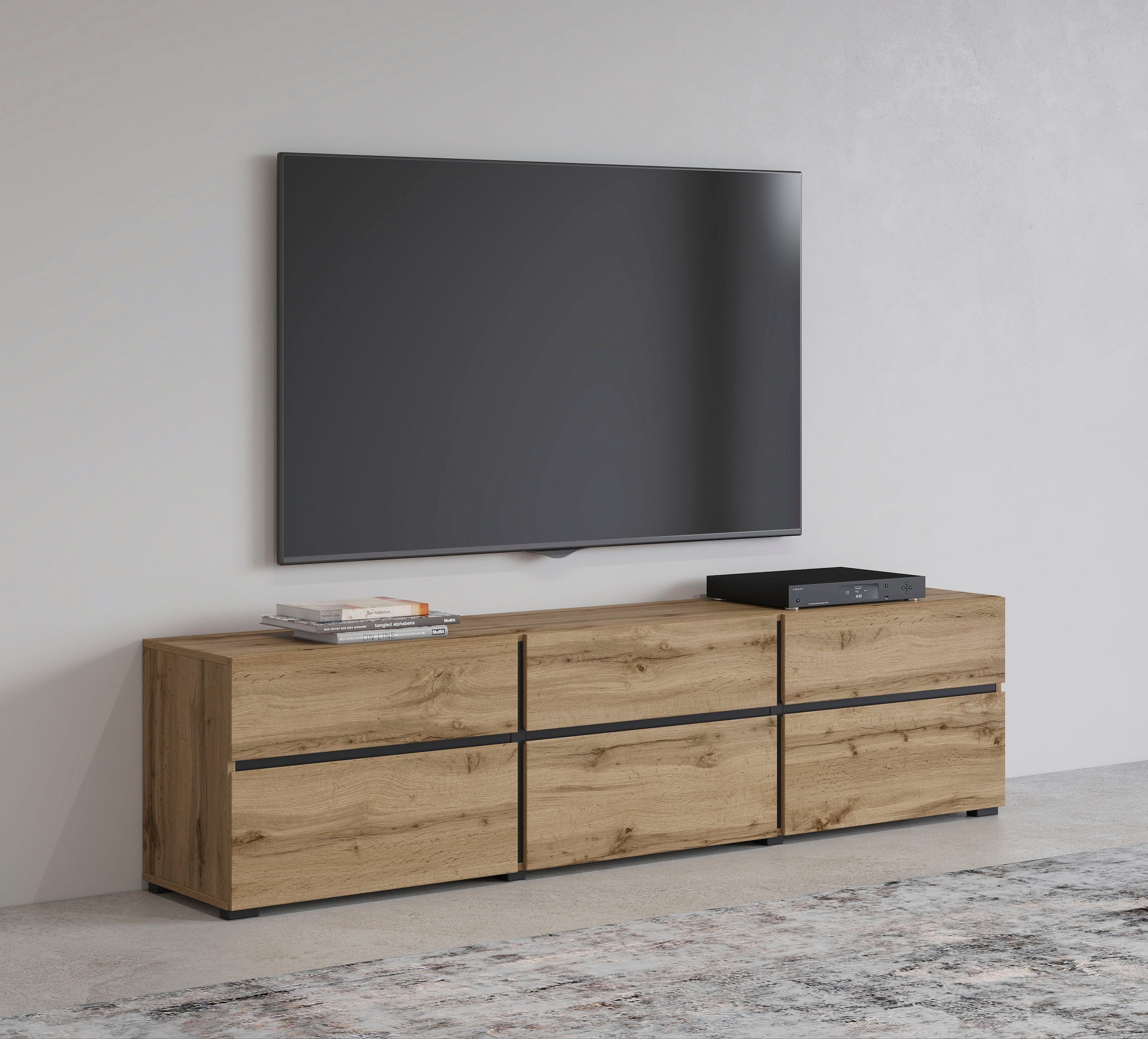 INOSIGN Lowboard »Cross, moderne grifflose TV-Kommode,3 Klappen/3 Schubkästen«, Breite 180 cm, TV-Schrank mit viel Stauraum, TV-Board