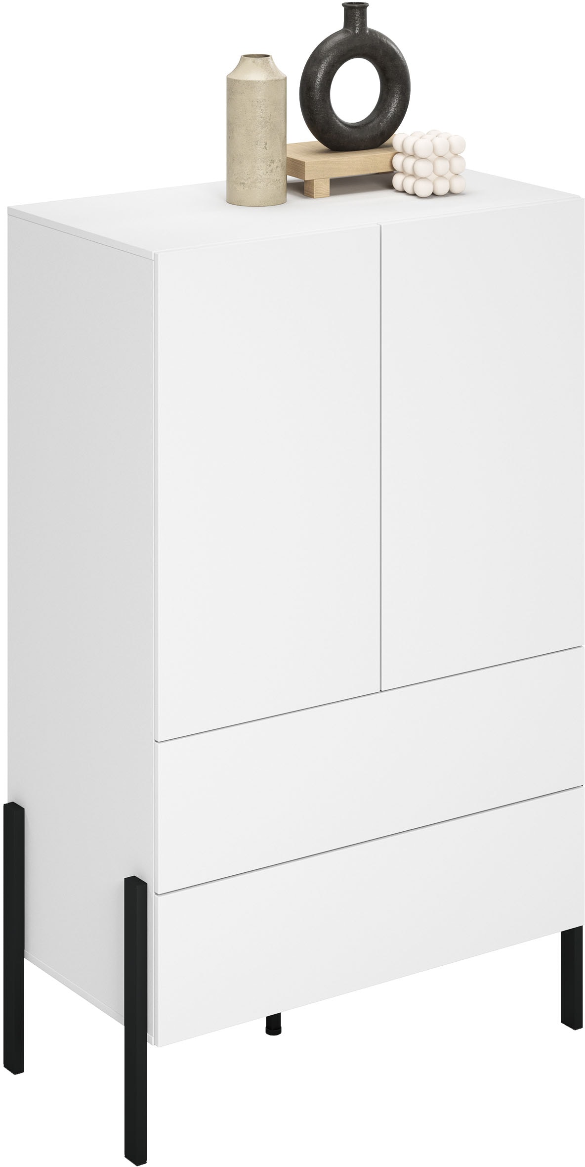 Home affaire Wäscheschrank »Jukon, moderner griffloser Kleiderschrank, Metallfüsse, Made in Europe«, (90x150x50, ideal für kleine Räume oder Nischen), Mehrzweckschrank,2 Schubladen, 2 Türen, FSC-zertifiziert