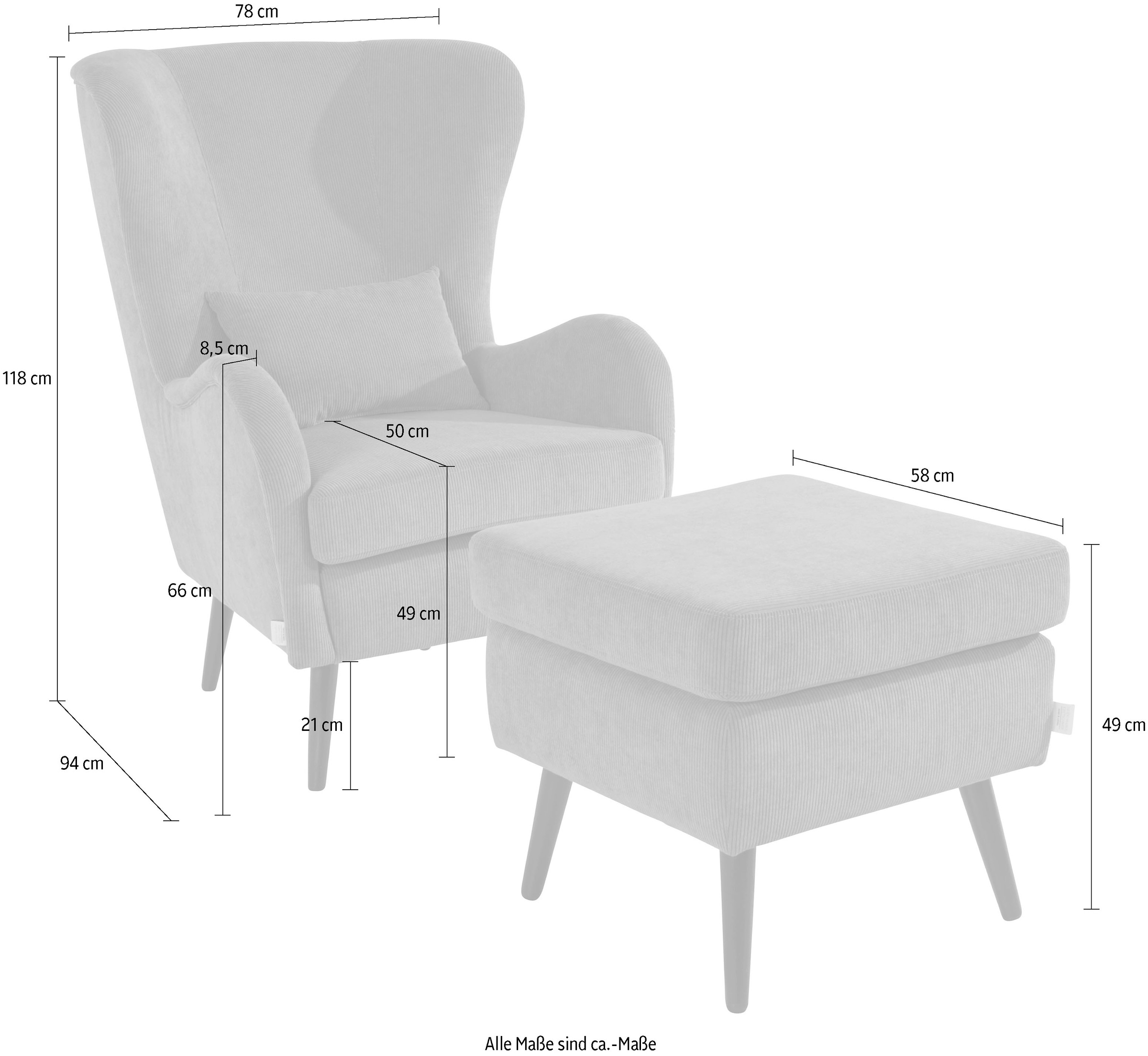 Guido Maria Kretschmer Home&Living Sessel »Salla«, wahlweise mit oder ohne Hocker; grosser Sessel: Masse B/T/H: 78/94/118cm