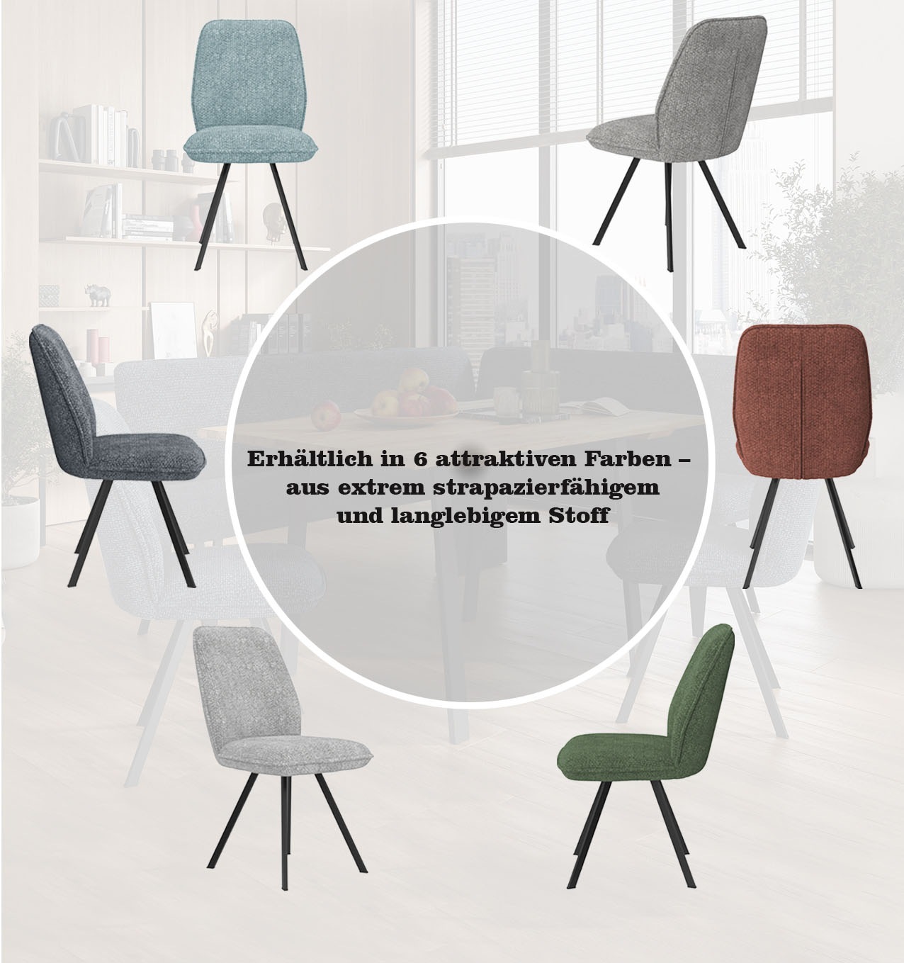 Home affaire Esszimmerstuhl »Mily Essstuhl, Wohnstuhl, Polsterstuhl, 4-Fussstuhl«, (Set), 2 St., Chenille, mit schwarz pulverbeschichteten Metallbeinen, gepolstert, modern