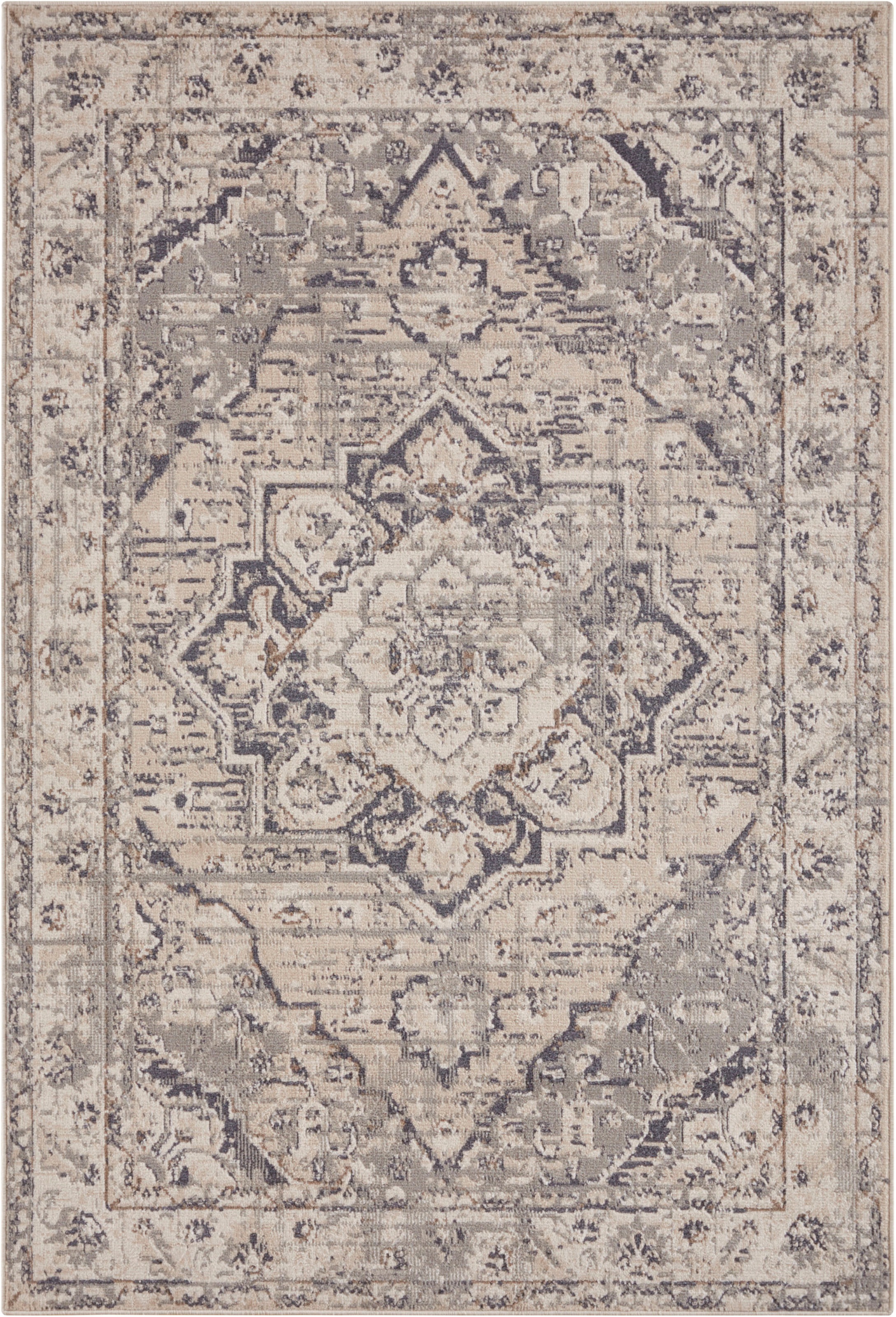 THE RUGS Terrain Designer Shortpile Rug Durable Medallion Polypropylene Rug in Beige | Size: 80cm x 120cm