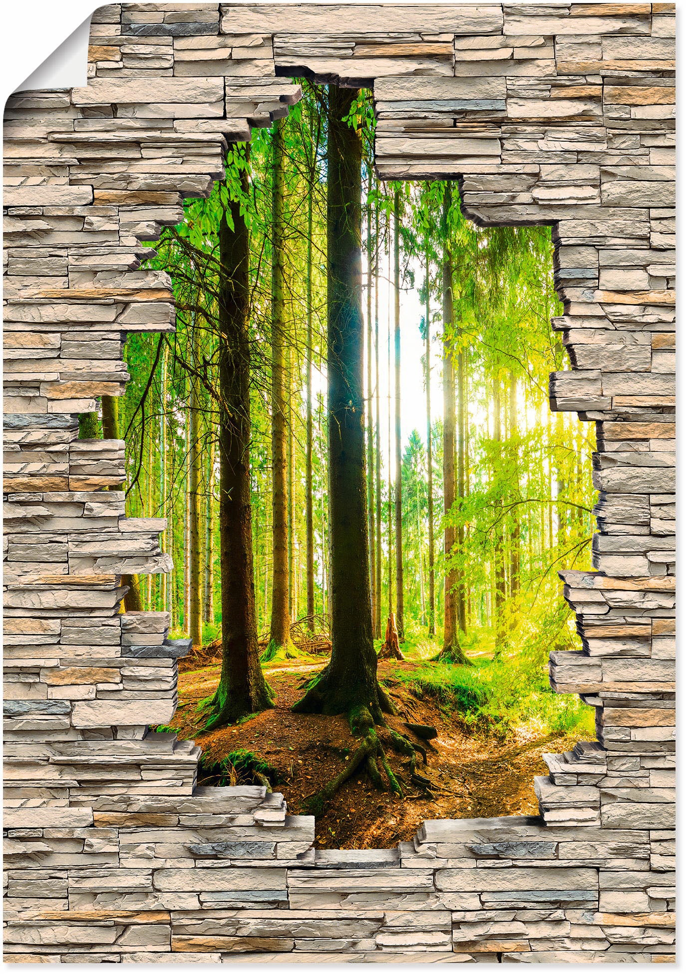Artland Wandbild »Wald mit Bach Blick Stein Mauer«, Waldbilder, (1 St.),  als Alubild, Leinwandbild, Wandaufkleber oder Poster in versch. Grössen  online kaufen | Jelmoli-Versand