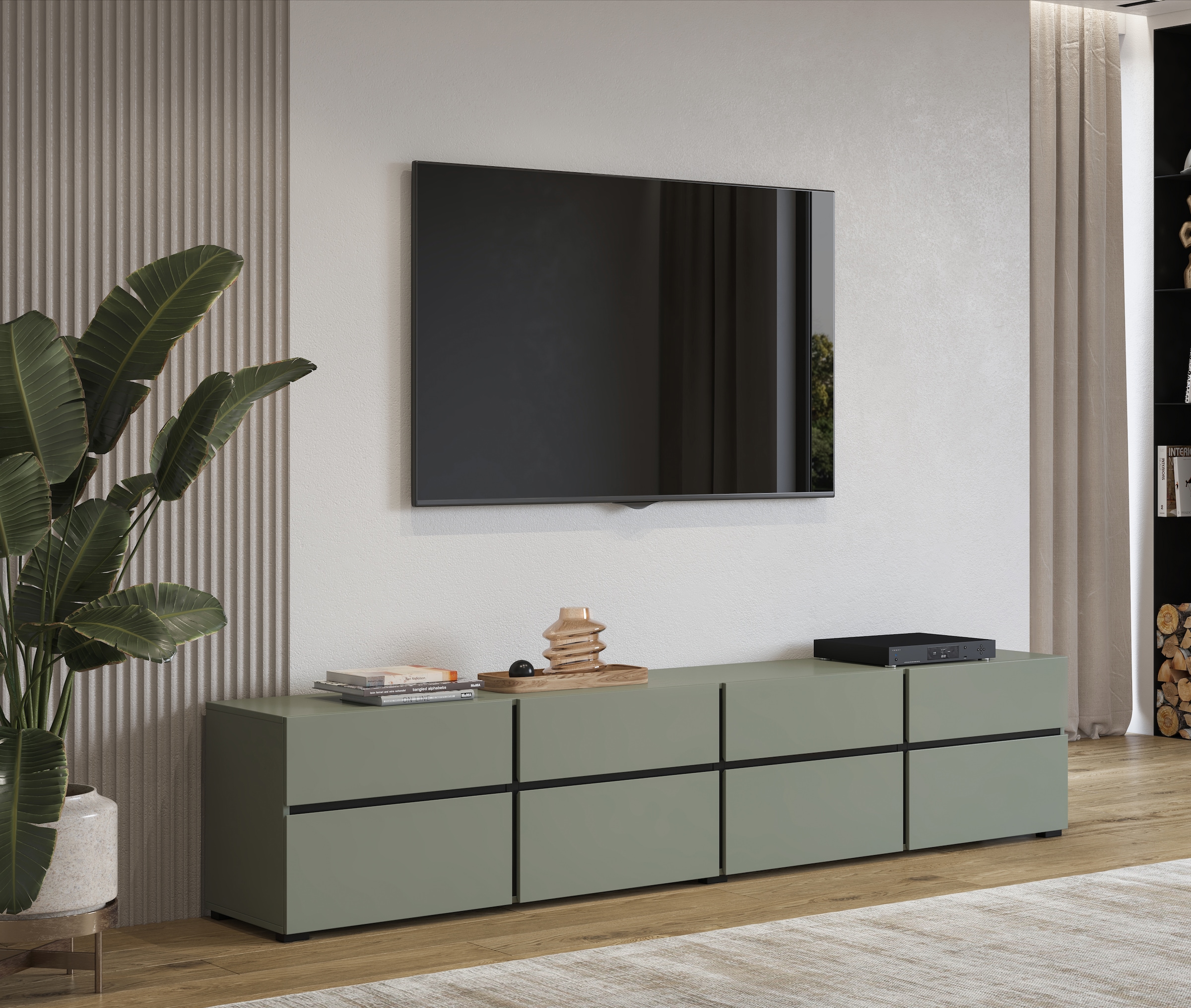 INOSIGN Lowboard »Cross, moderne grifflose TV-Kommode,4 Klappen/4 Schubkästen«, Breite 225 cm, TV-Schrank mit viel Stauraum, TV-Board