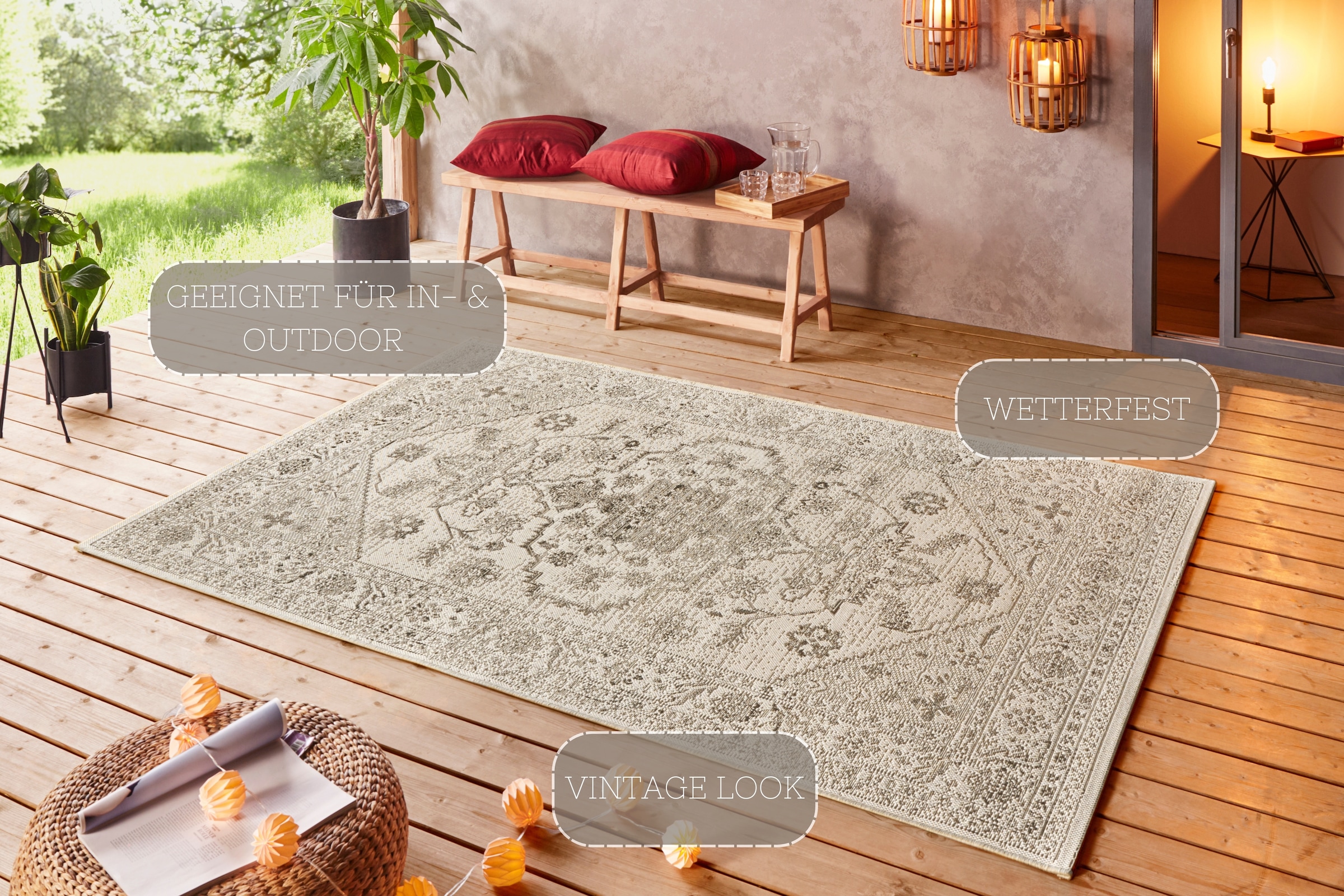 NORTHRUGS Teppich »Navarino«, rechteckig, 8 mm Höhe, In-& Outdoor, Teppich, Vintage, Orientalisch, Balkon, Wohnzimmer