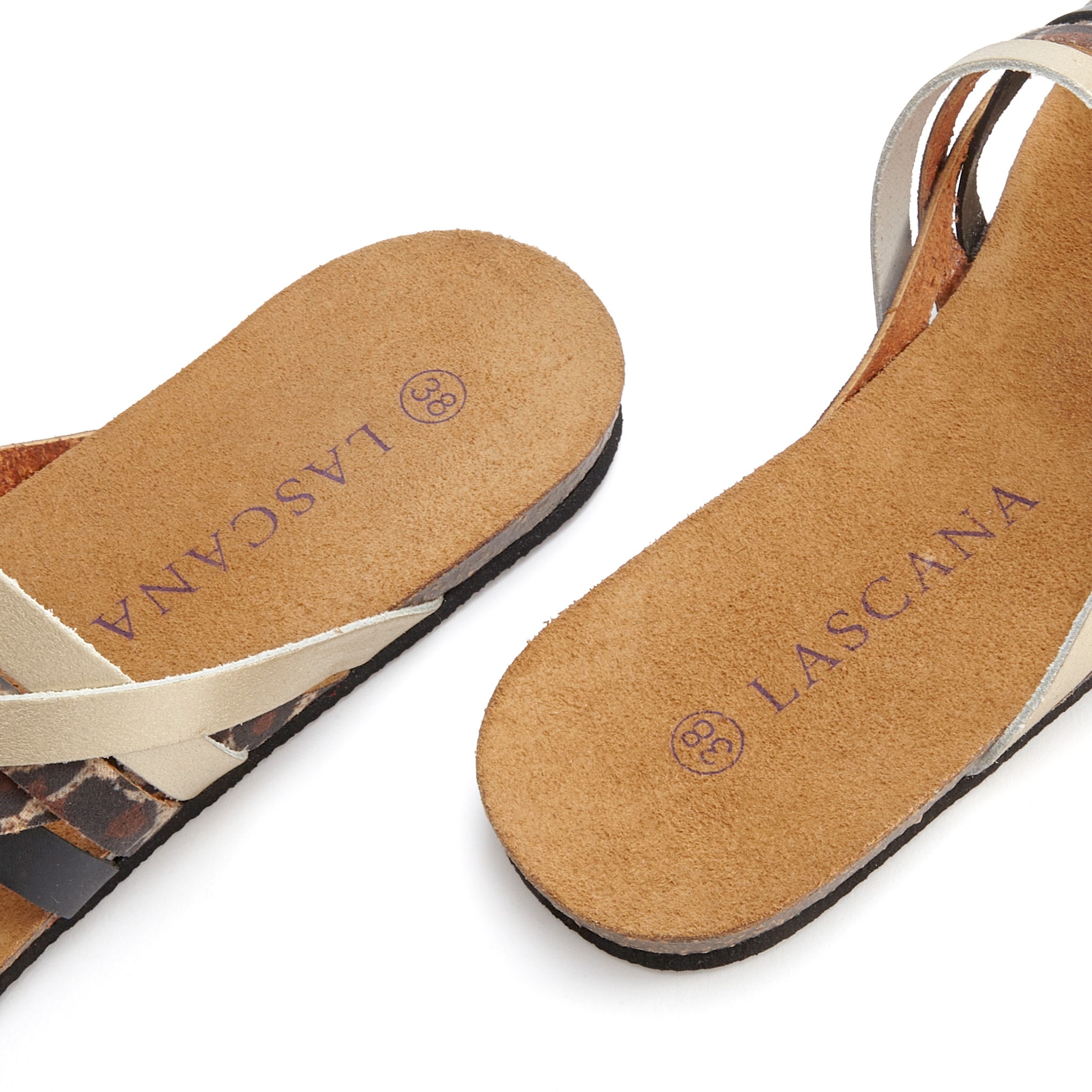 LASCANA Zehentrenner, Sandale, Pantolette aus Leder mit Korkfussbett
