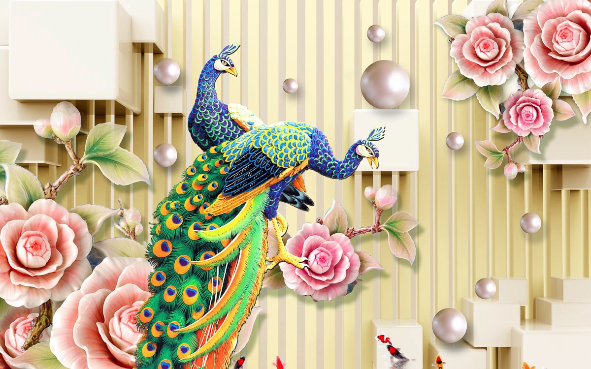 Papermoon Fototapete »Muster mit Pfauen«