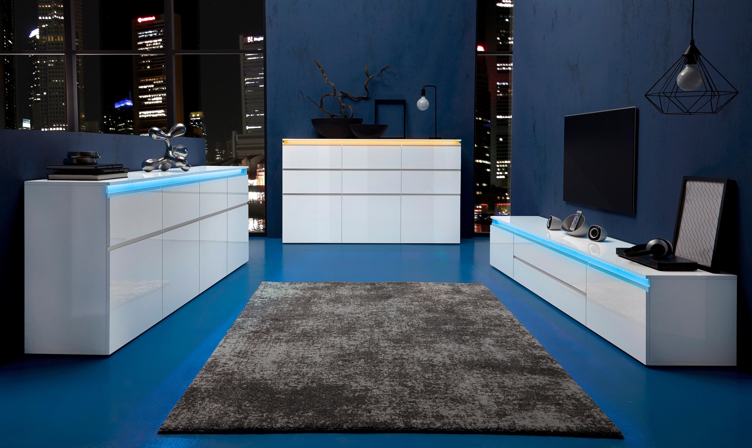 INOSIGN Sideboard »Magic, Kommode, Schrank, Kredenz«, mit 4 Türen, 4 Schubkästen sowie alufarbenen Softgriffen, Breite 240cm
