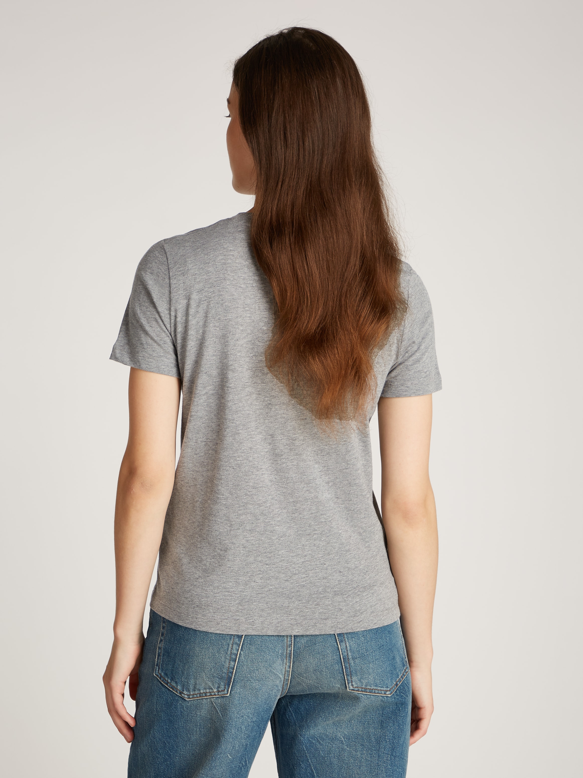 Tommy Hilfiger T-Shirt »REG CORP LOGO C-NK mit Logoschriftzug und Stickerei«, meliert, casual, regular fit, Baumwolle, Rundhals
